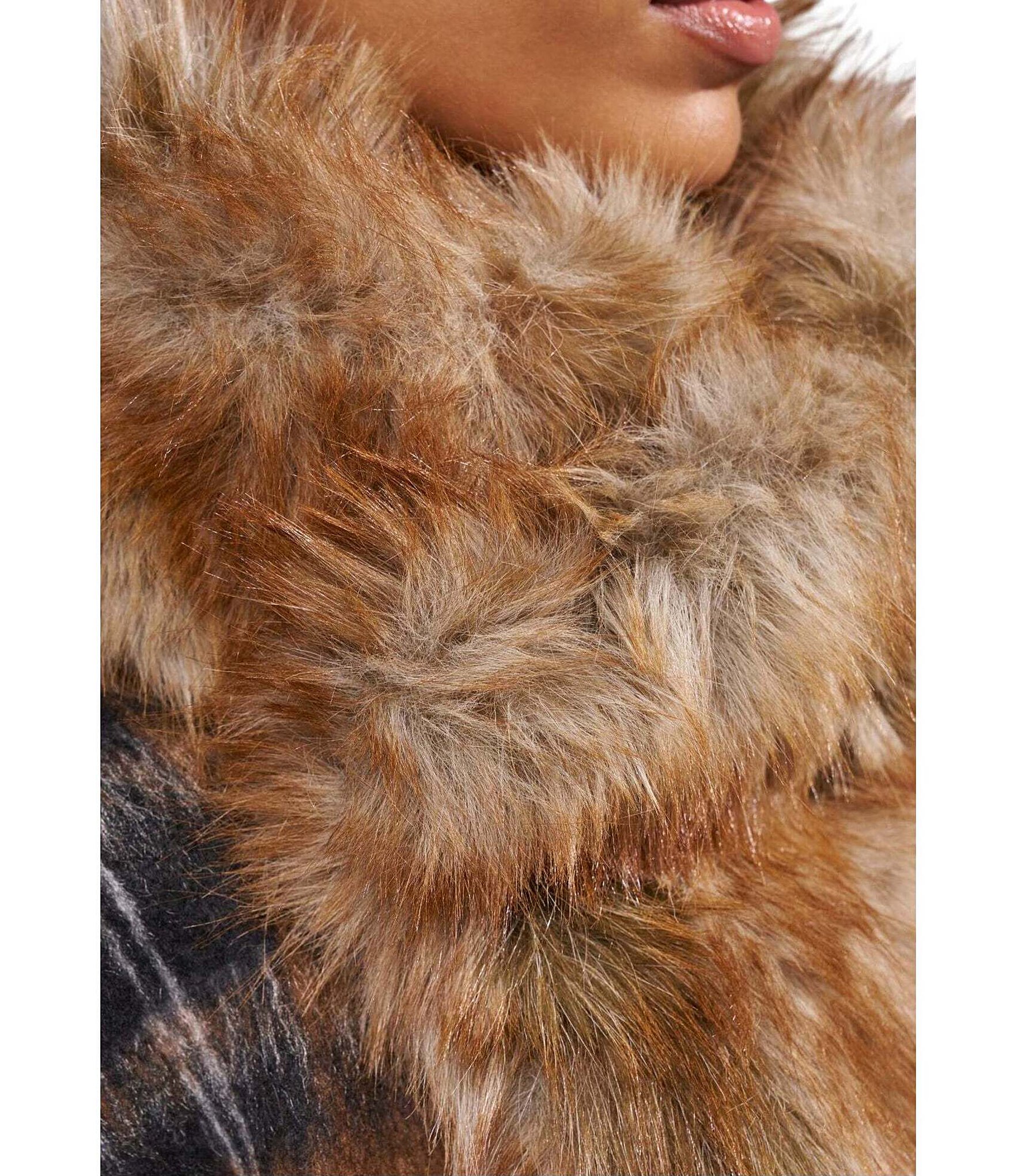 Azalea Wang Maddy Faux Fur Oversize Collar Button Front Jacket