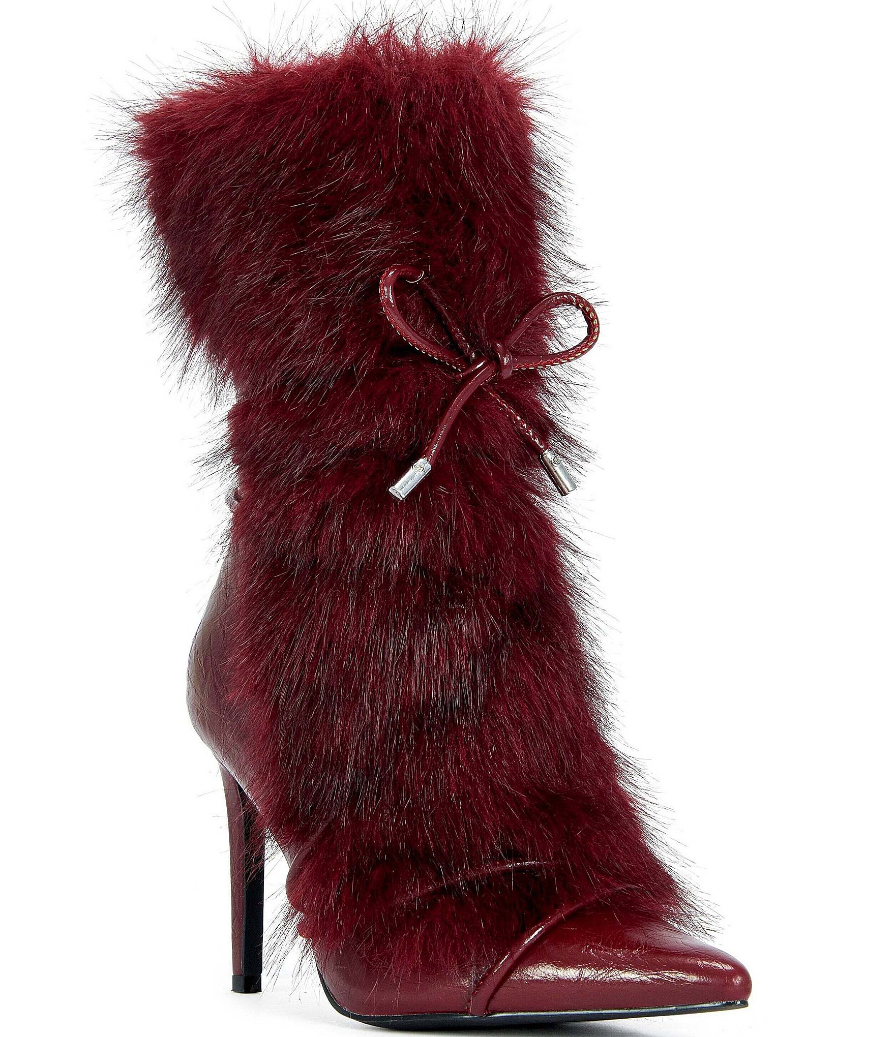 Azalea Wang Mahtama Faux Fur Wraparound Lace Pointed Toe Boots