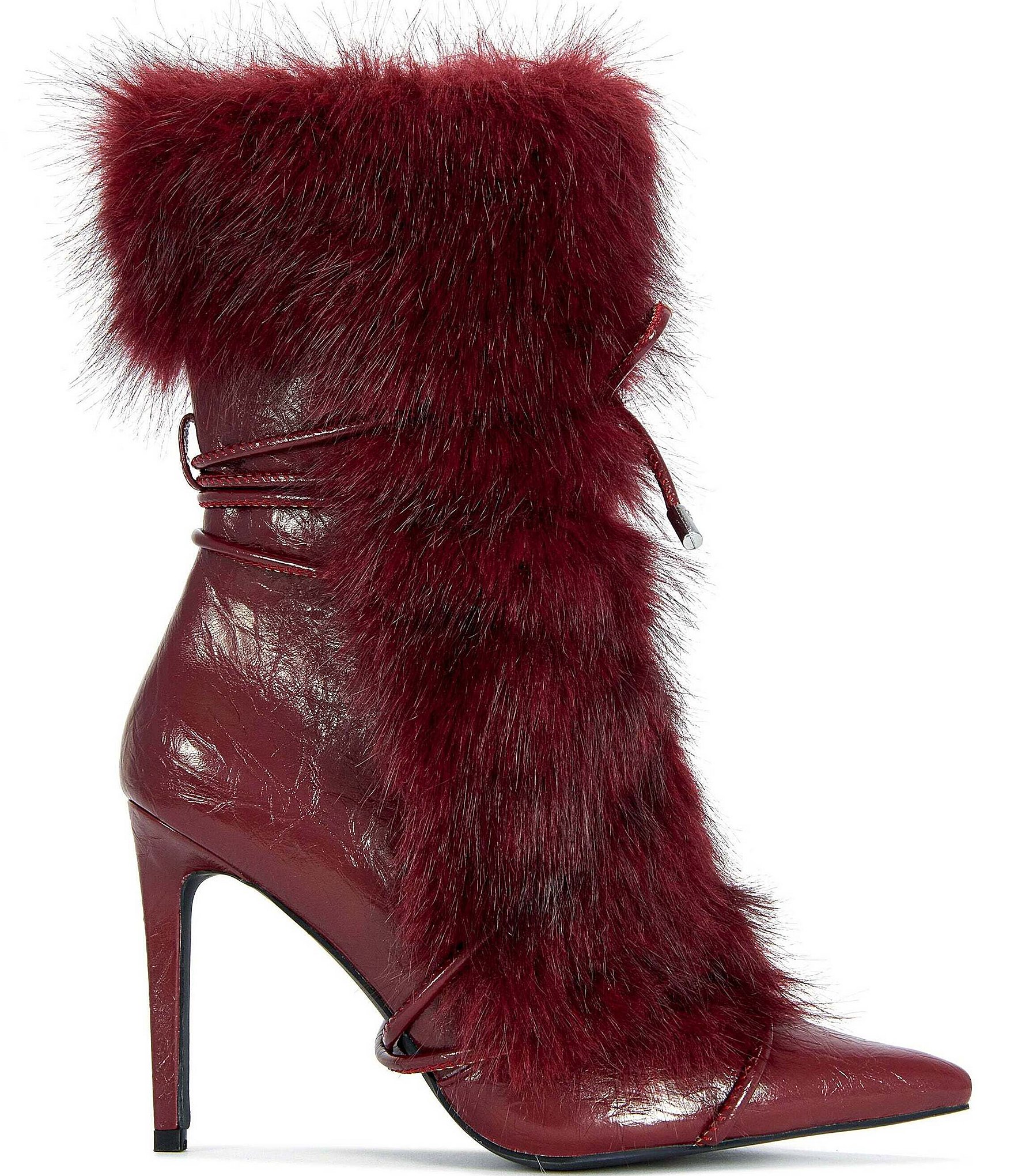 Azalea Wang Mahtama Faux Fur Wraparound Lace Pointed Toe Boots