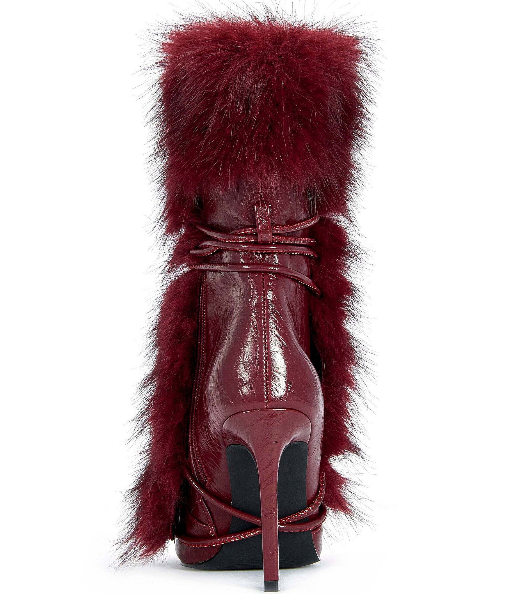 Azalea Wang Mahtama Faux Fur Wraparound Lace Pointed Toe Boots