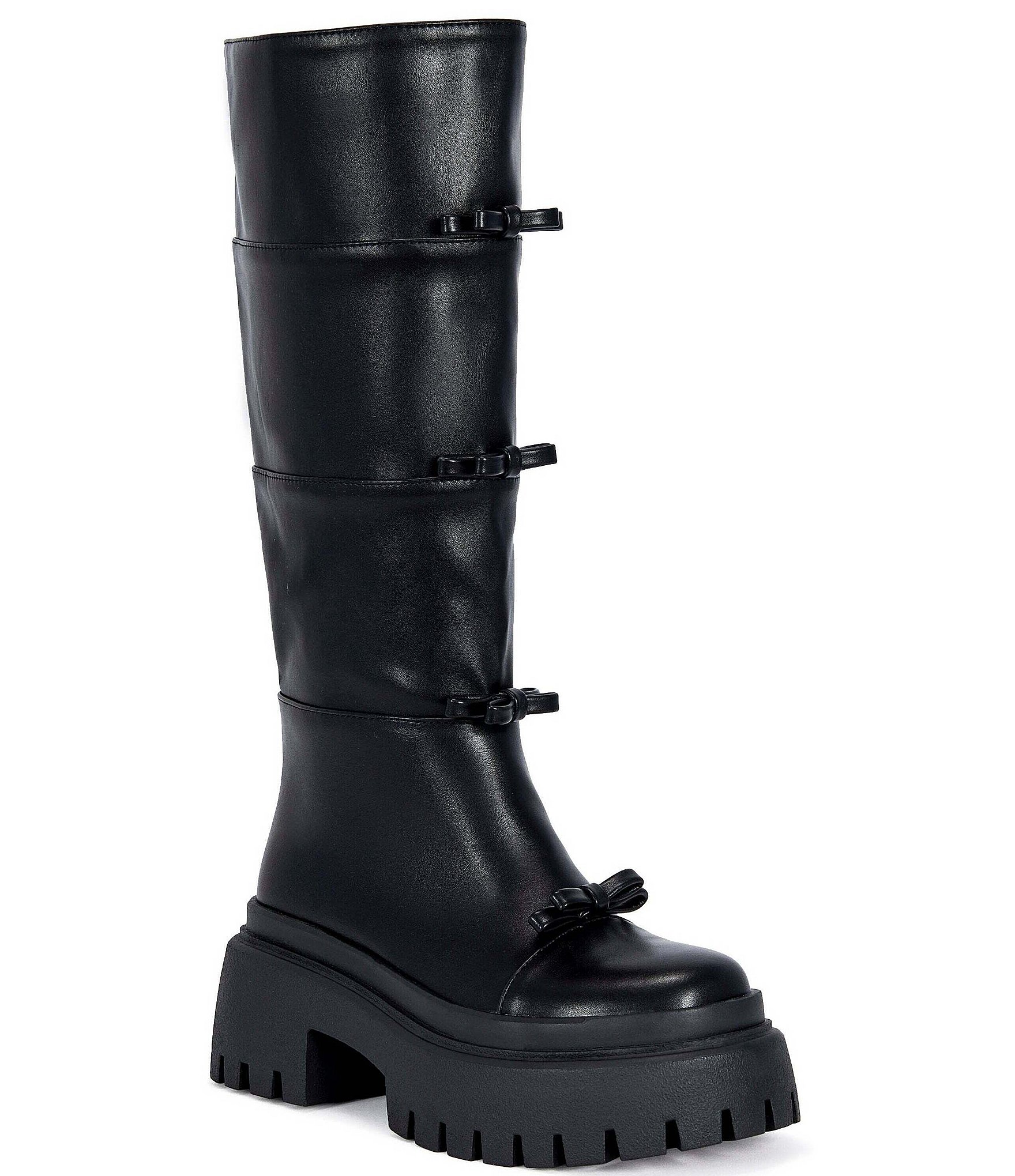 Azalea Wang Marguerite Mini Bow Lug Sole Moto Boots