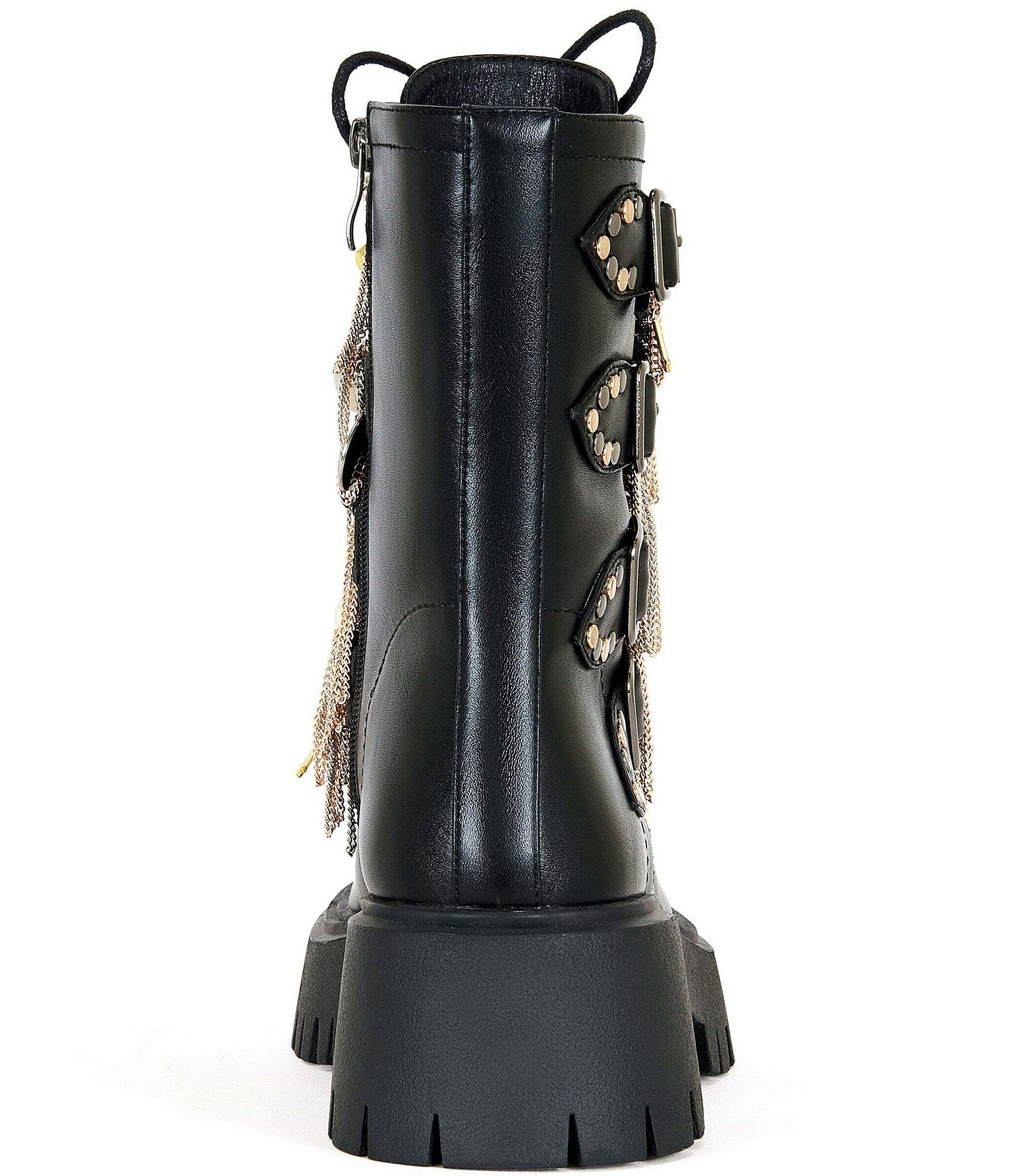 Azalea Wang Megumi Multi Ornamented Platform Combat Mid Calf Boots