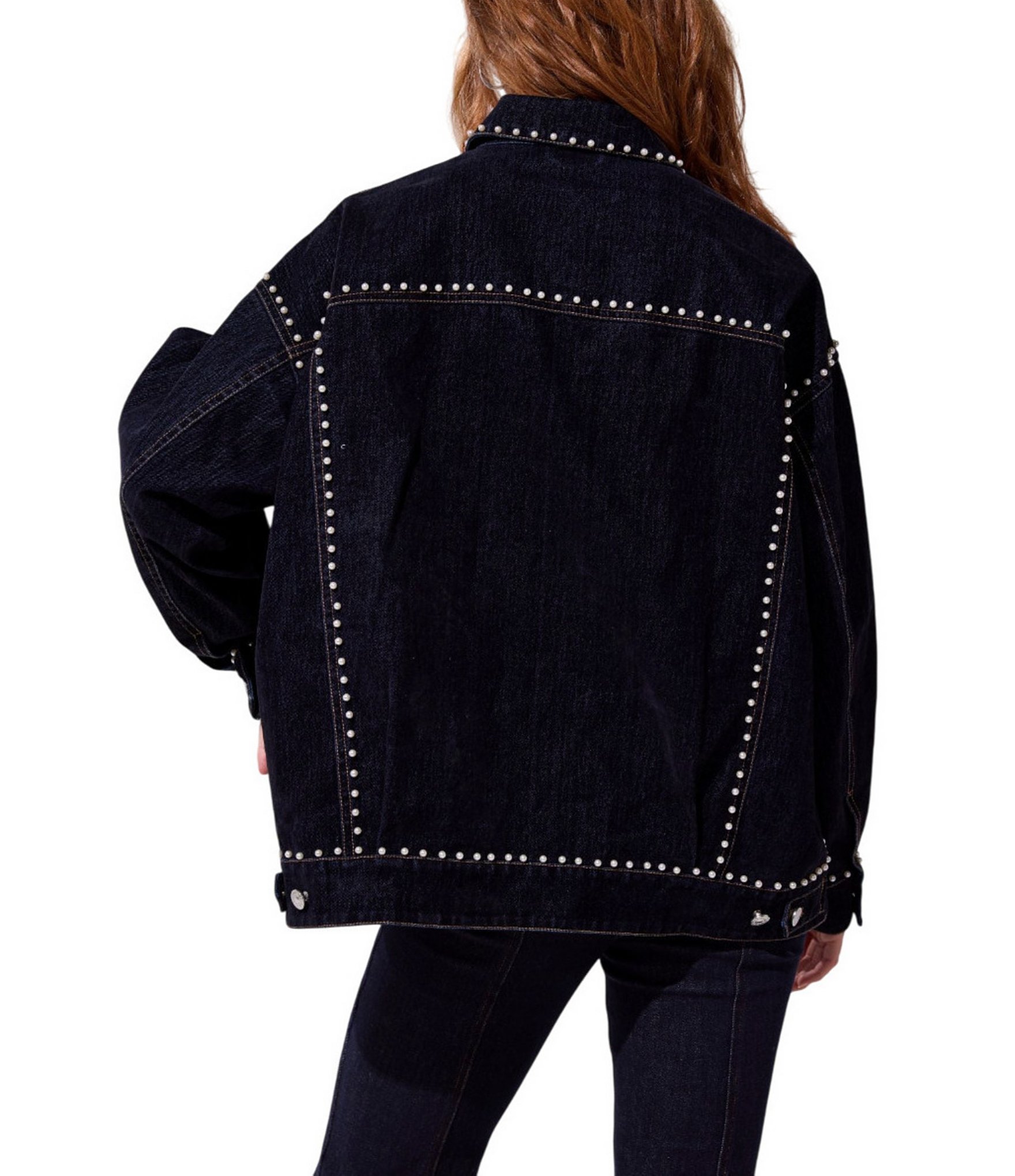 Azalea Wang Micah Studded Point Collar Denim Oversized Jacket