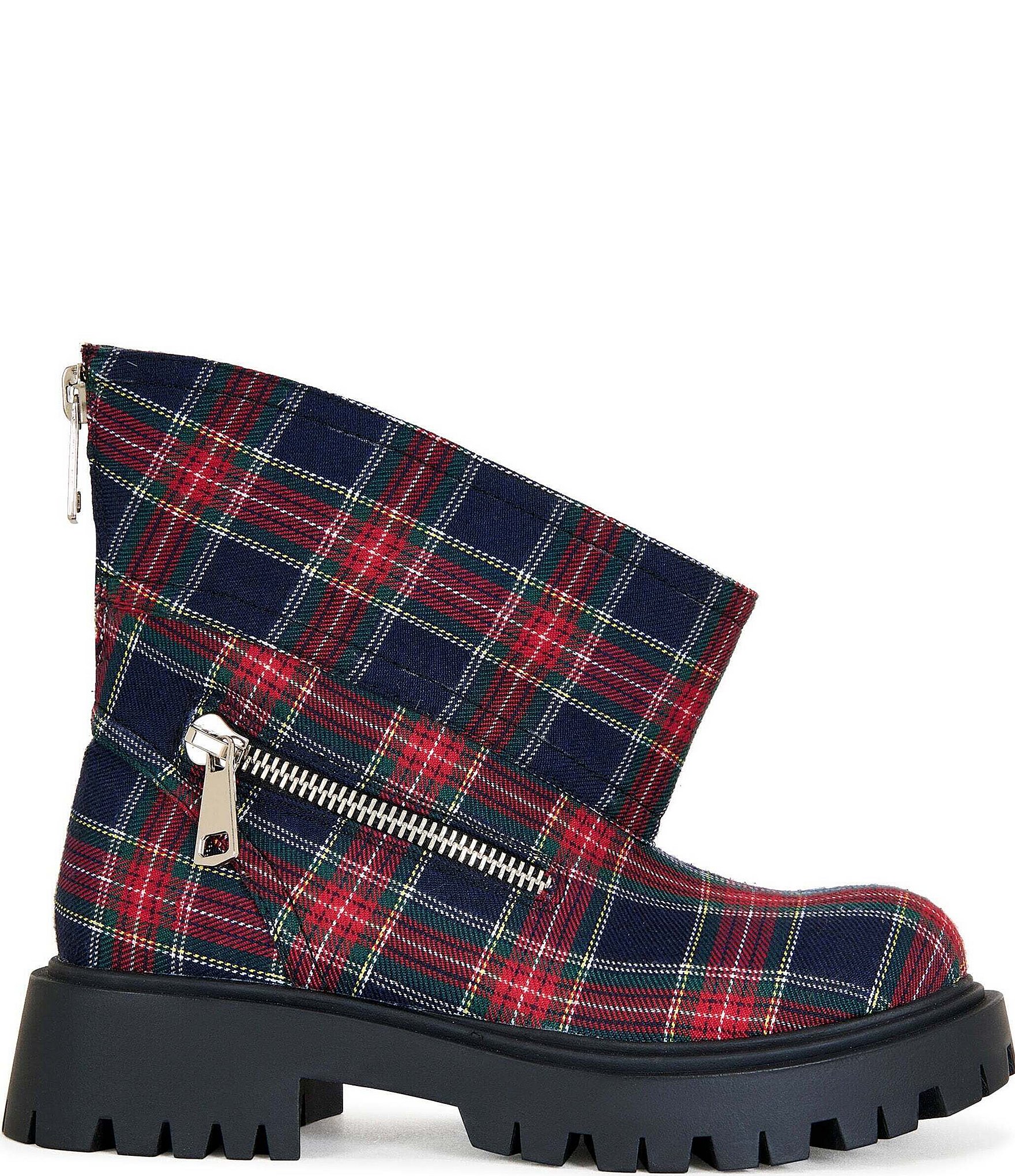 Azalea Wang Mohsen Plaid Dipped Shaft Zipper Moto Booties