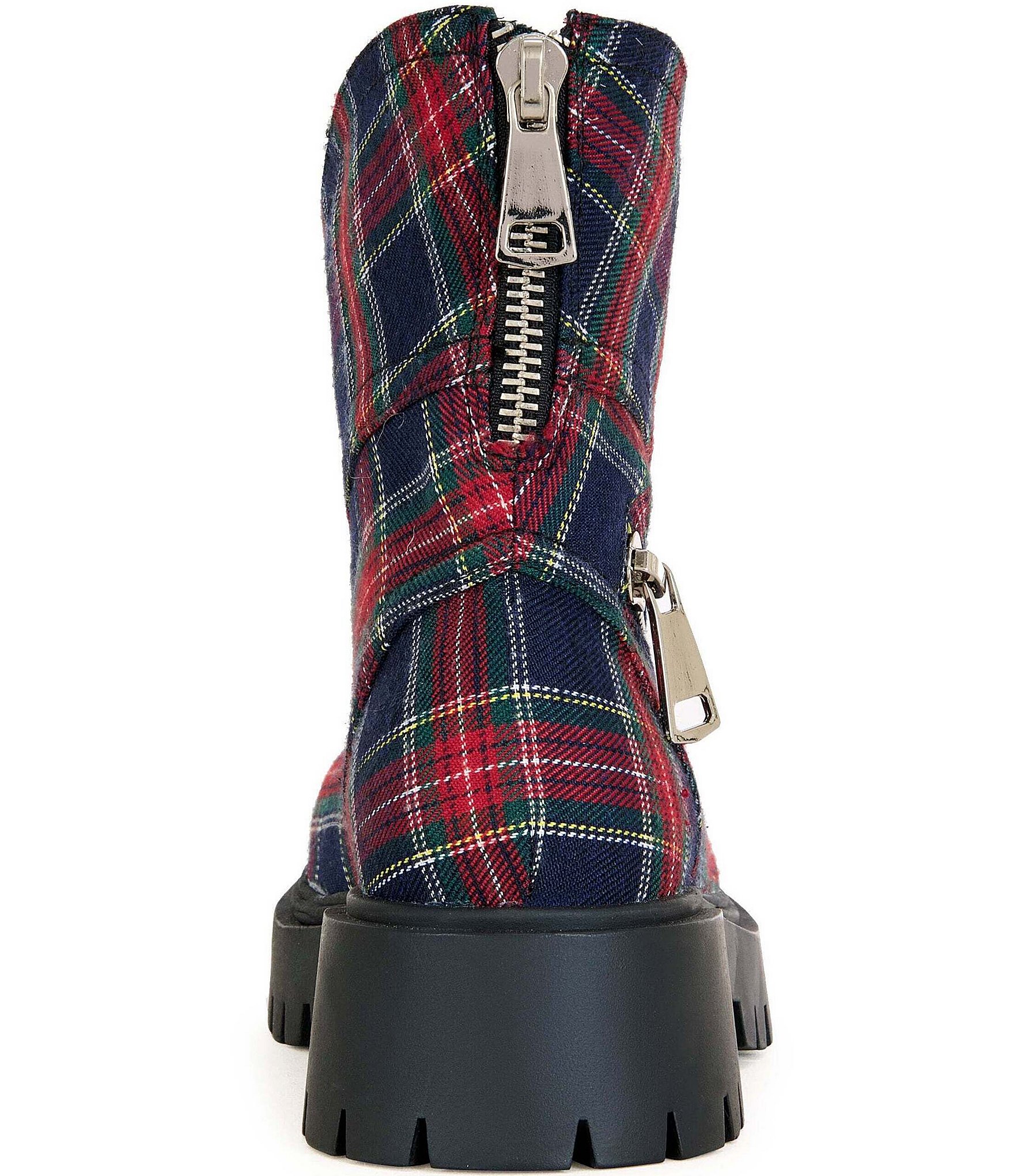 Azalea Wang Mohsen Plaid Dipped Shaft Zipper Moto Booties