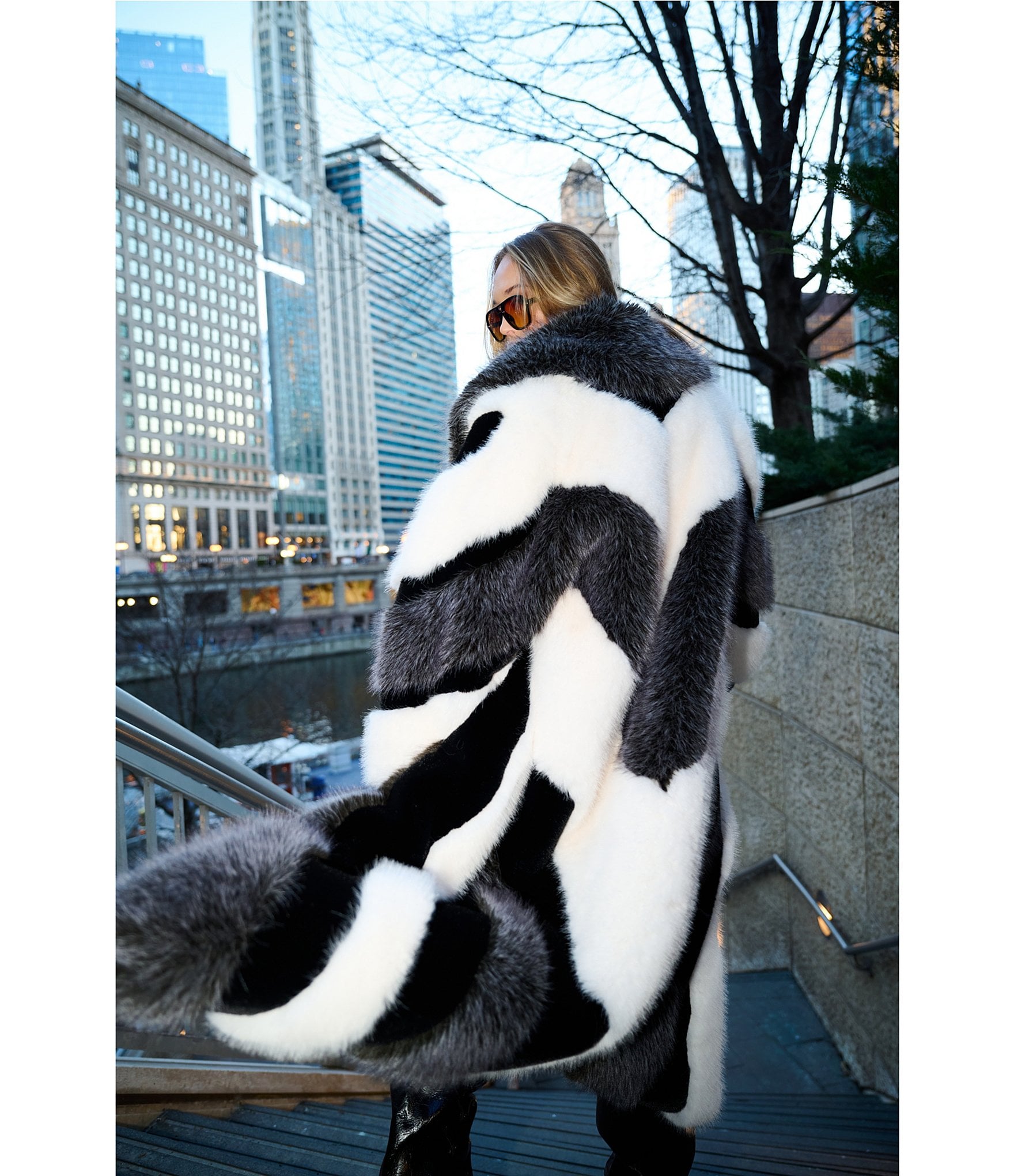 Azalea Wang Moonstone-Grey Multi Shawl Collar Faux Fur Trench Coat
