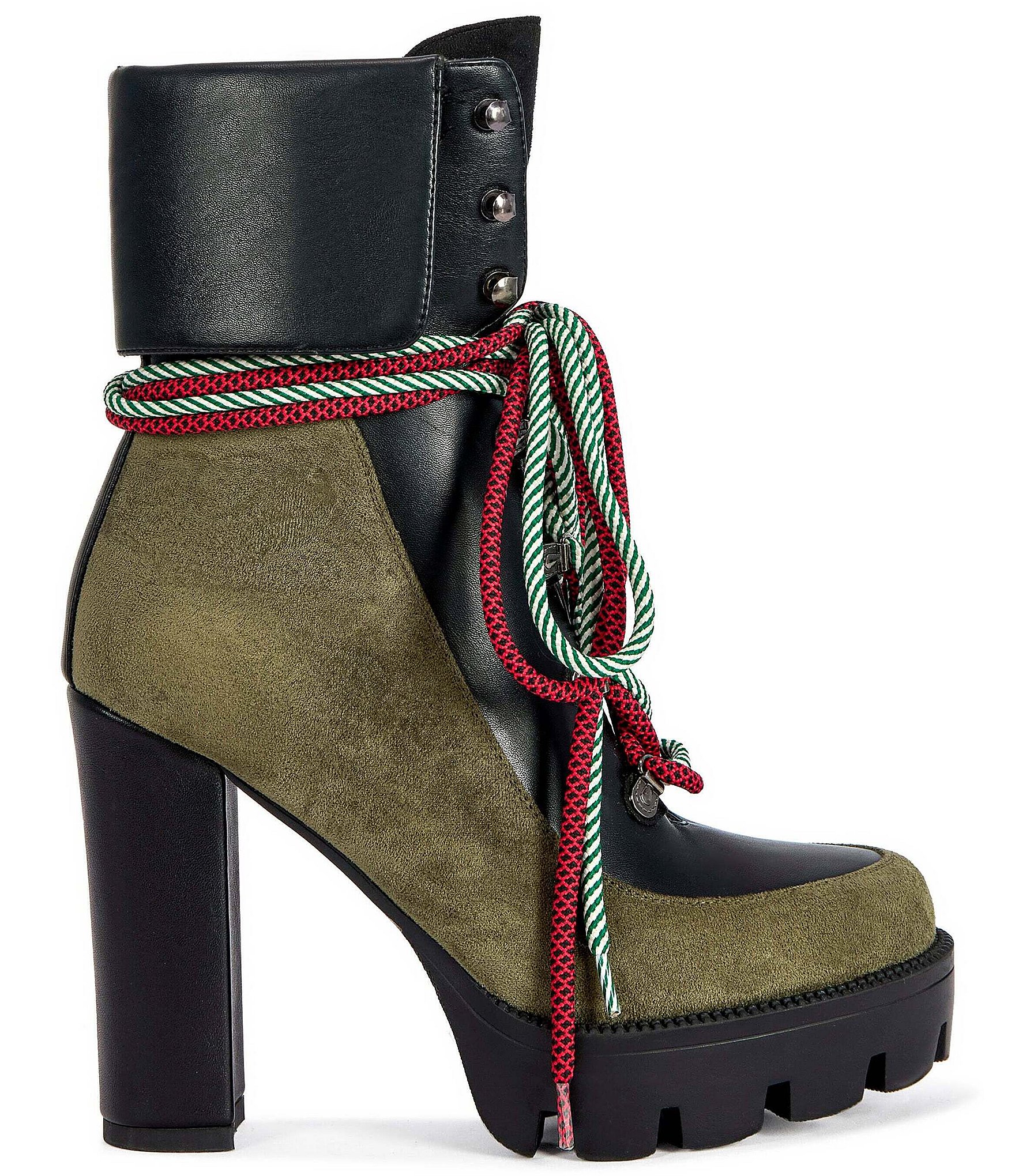 Azalea Wang Muffler Hiker Lace Block Heel Lug Platform Booties