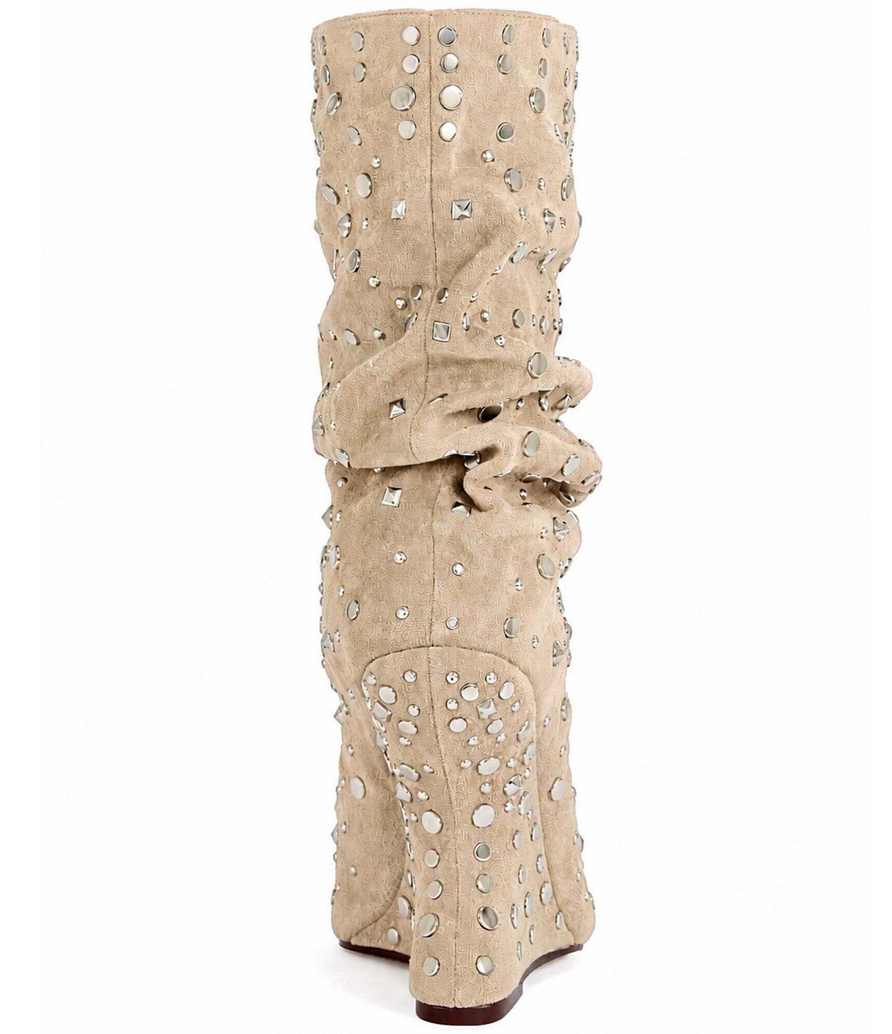 Azalea Wang Naomani Studded Peep Toe Wedge Boots