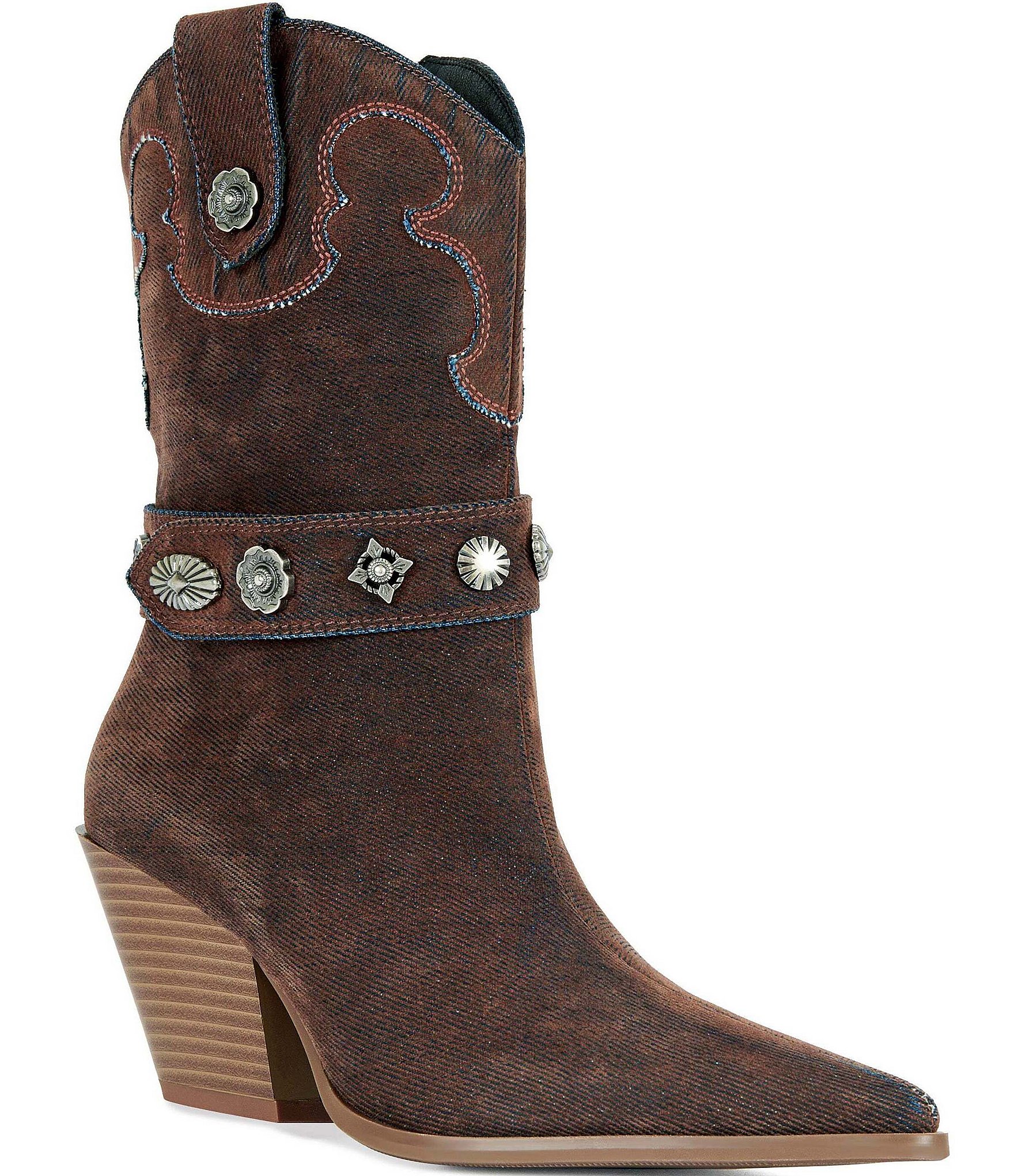 Azalea Wang Neith Concho Strap Western Booties