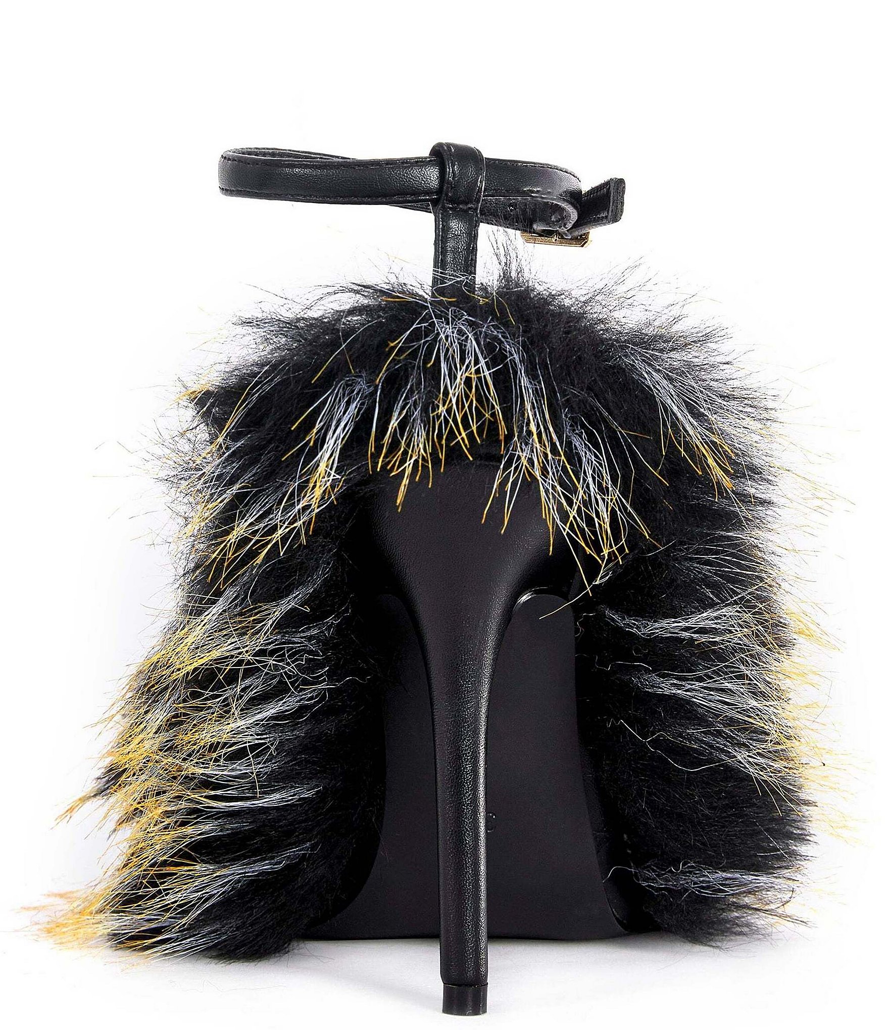 Azalea Wang Noir Faux Fur Ankle Strap Pointed Toe Pumps