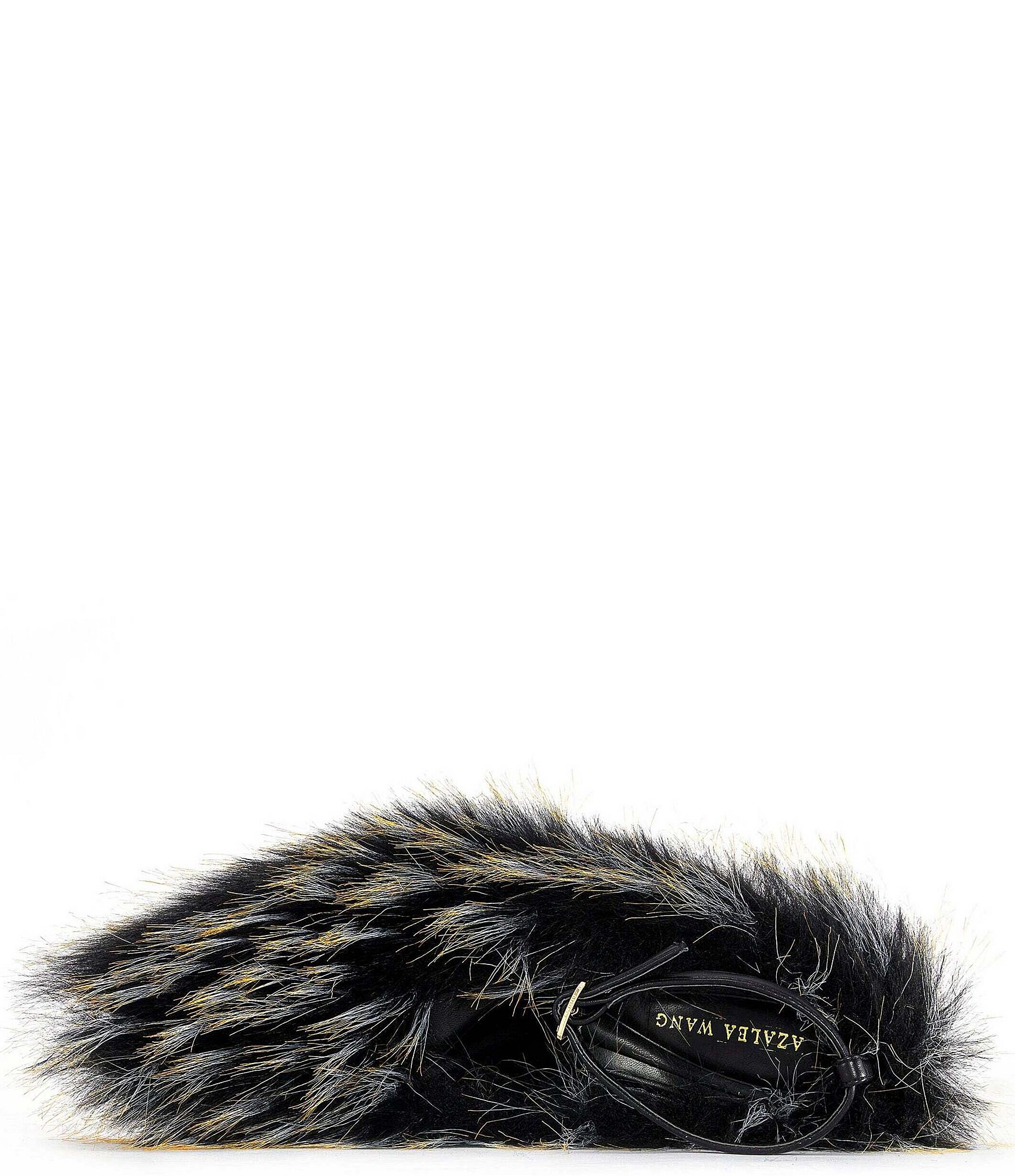 Azalea Wang Noir Faux Fur Ankle Strap Pointed Toe Pumps