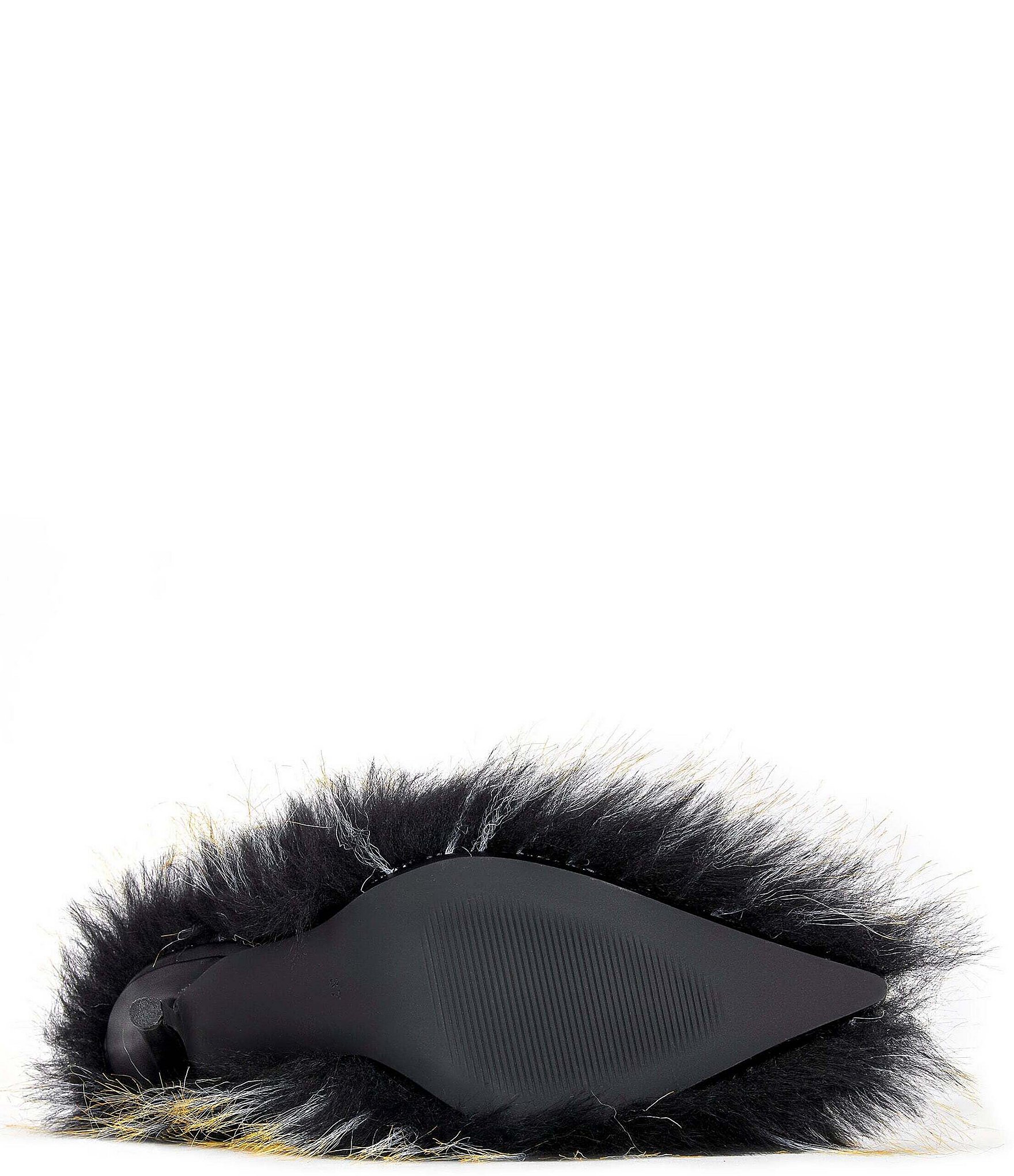Azalea Wang Noir Faux Fur Ankle Strap Pointed Toe Pumps