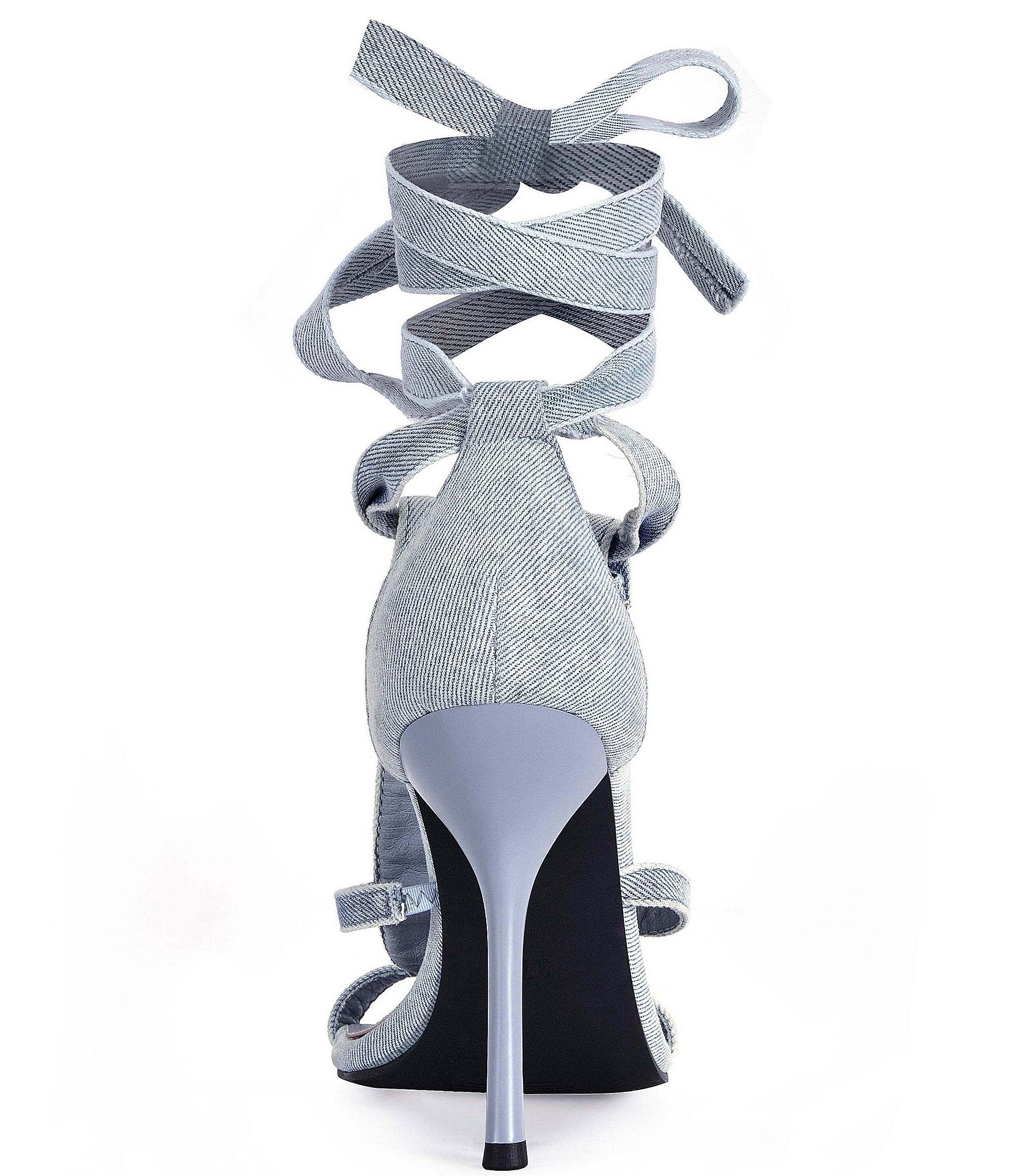 Azalea Wang Normajean Denim Ankle Wrap Stiletto Sandals