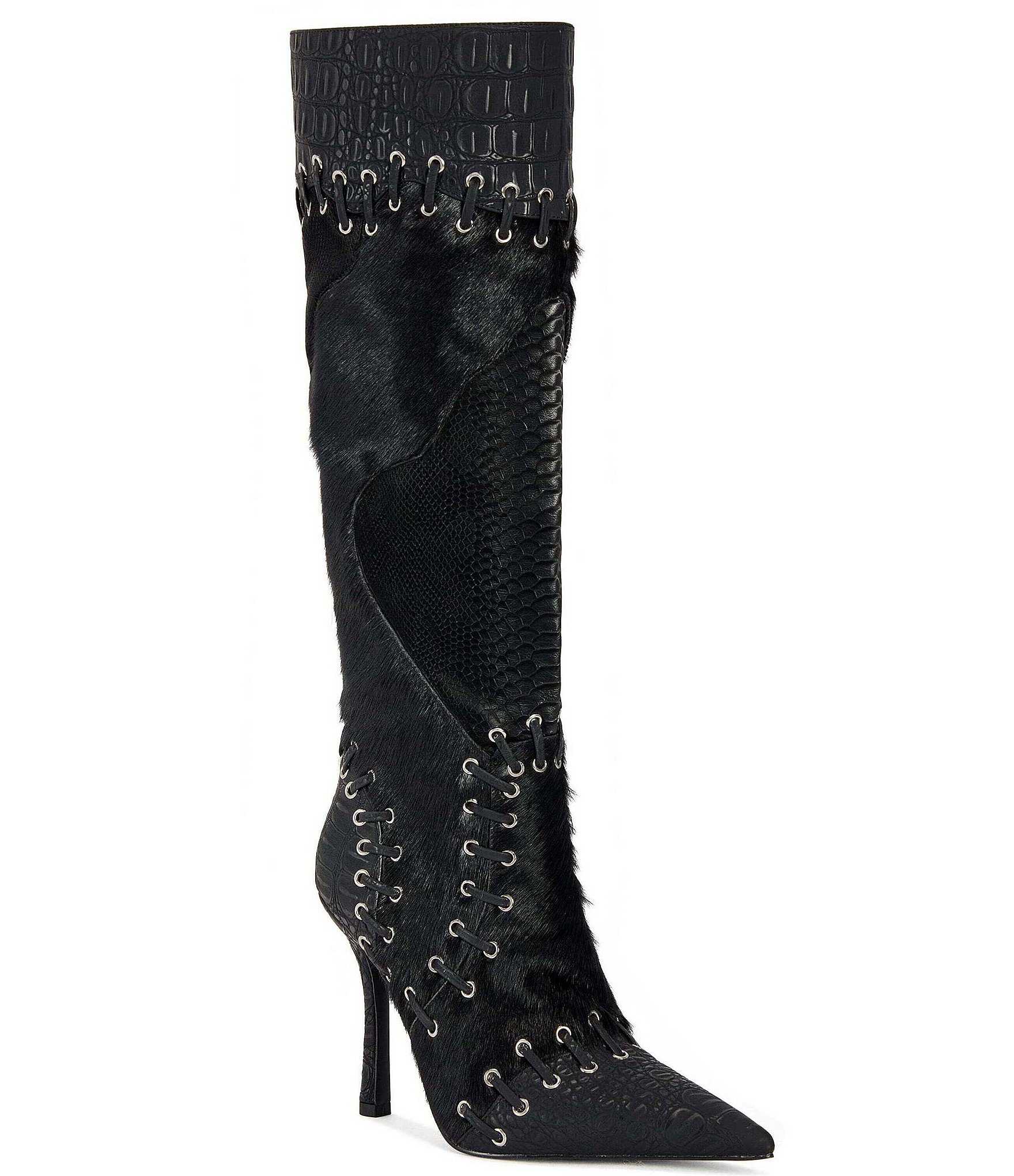 Azalea Wang Novak Suede Laced Pointed Toe Tall Boots