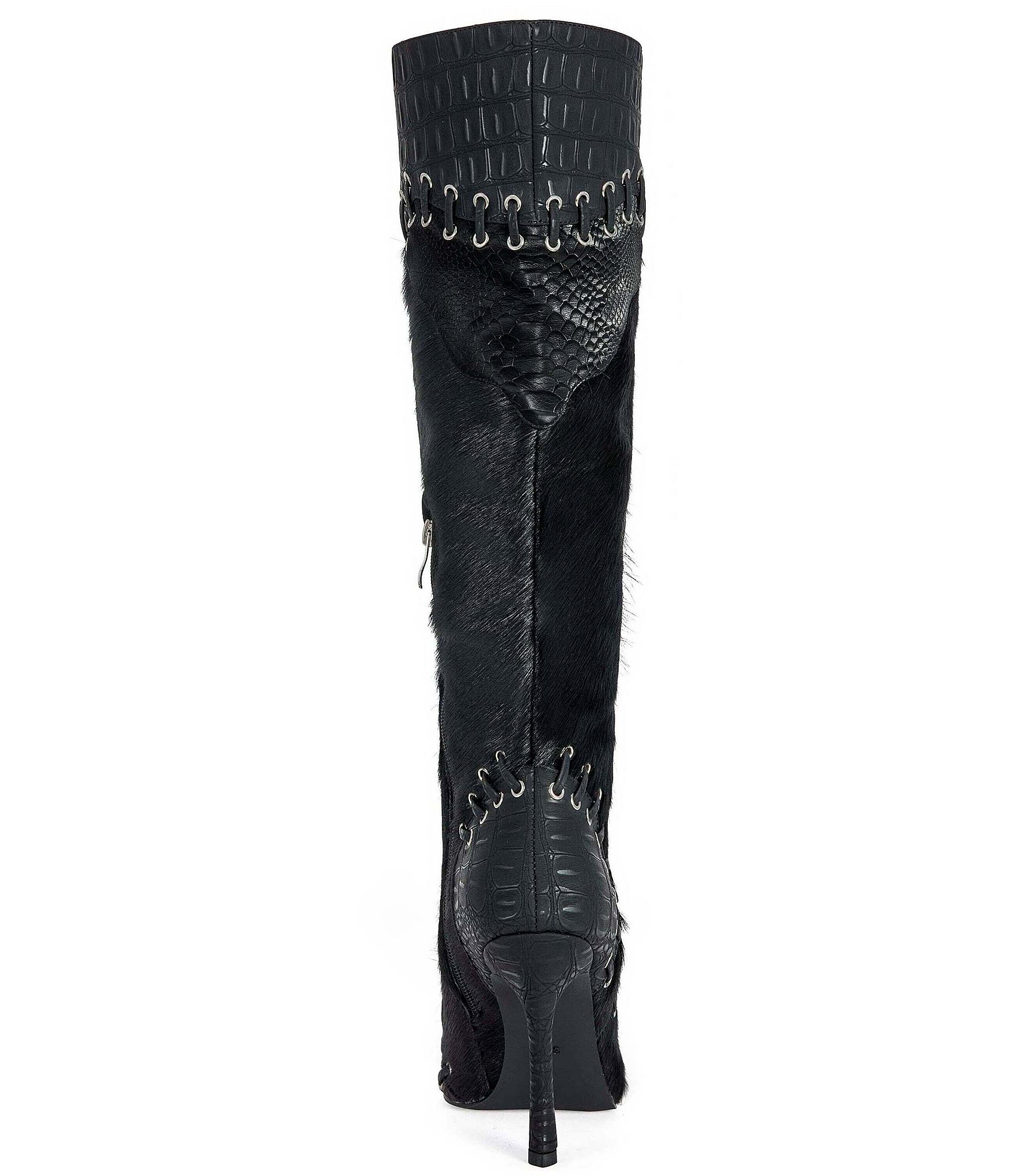 Azalea Wang Novak Suede Laced Pointed Toe Tall Boots