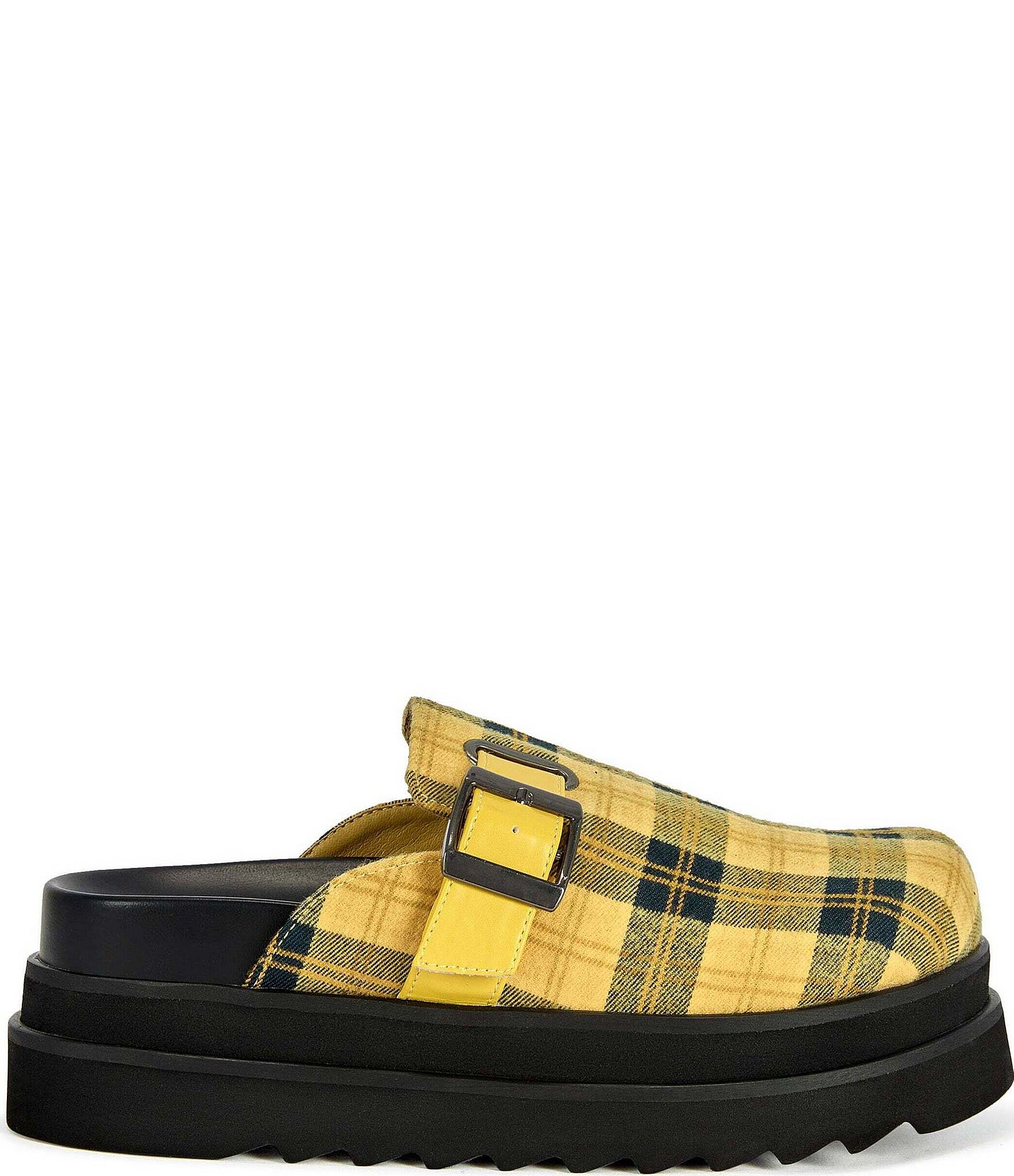 Azalea Wang Oblique Plaid Buckle Strap Platform Clogs
