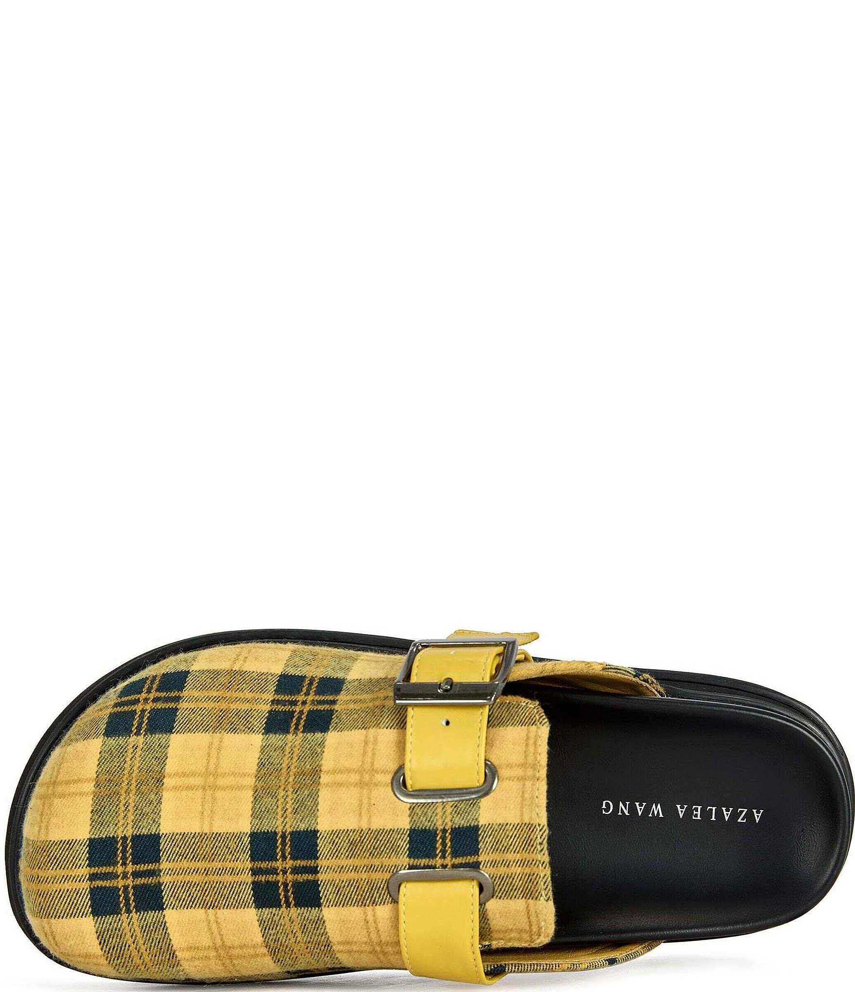Azalea Wang Oblique Plaid Buckle Strap Platform Clogs