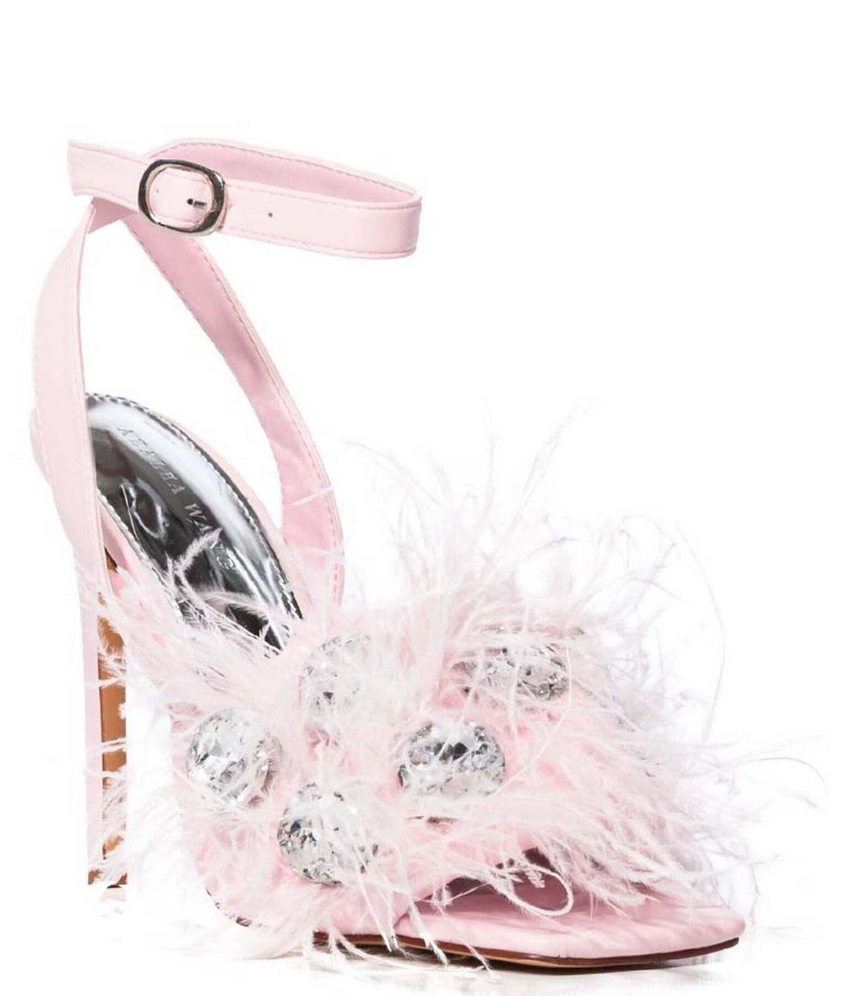 Azalea Wang Pavo Crystal Rhinestone Feather Ankle Strap Azalea Wang Pavo Crystal Rhinestone Feather Ankle Strap