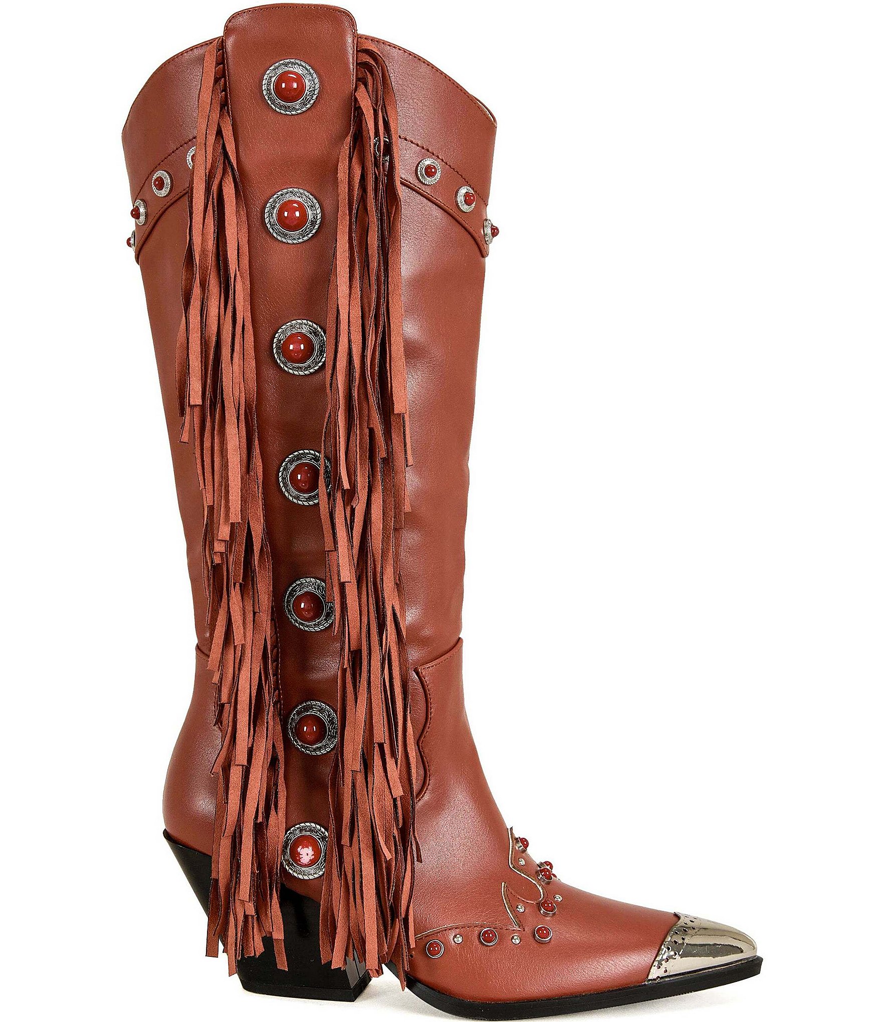 Azalea Wang Pelagius Studded Fringe Western Boots