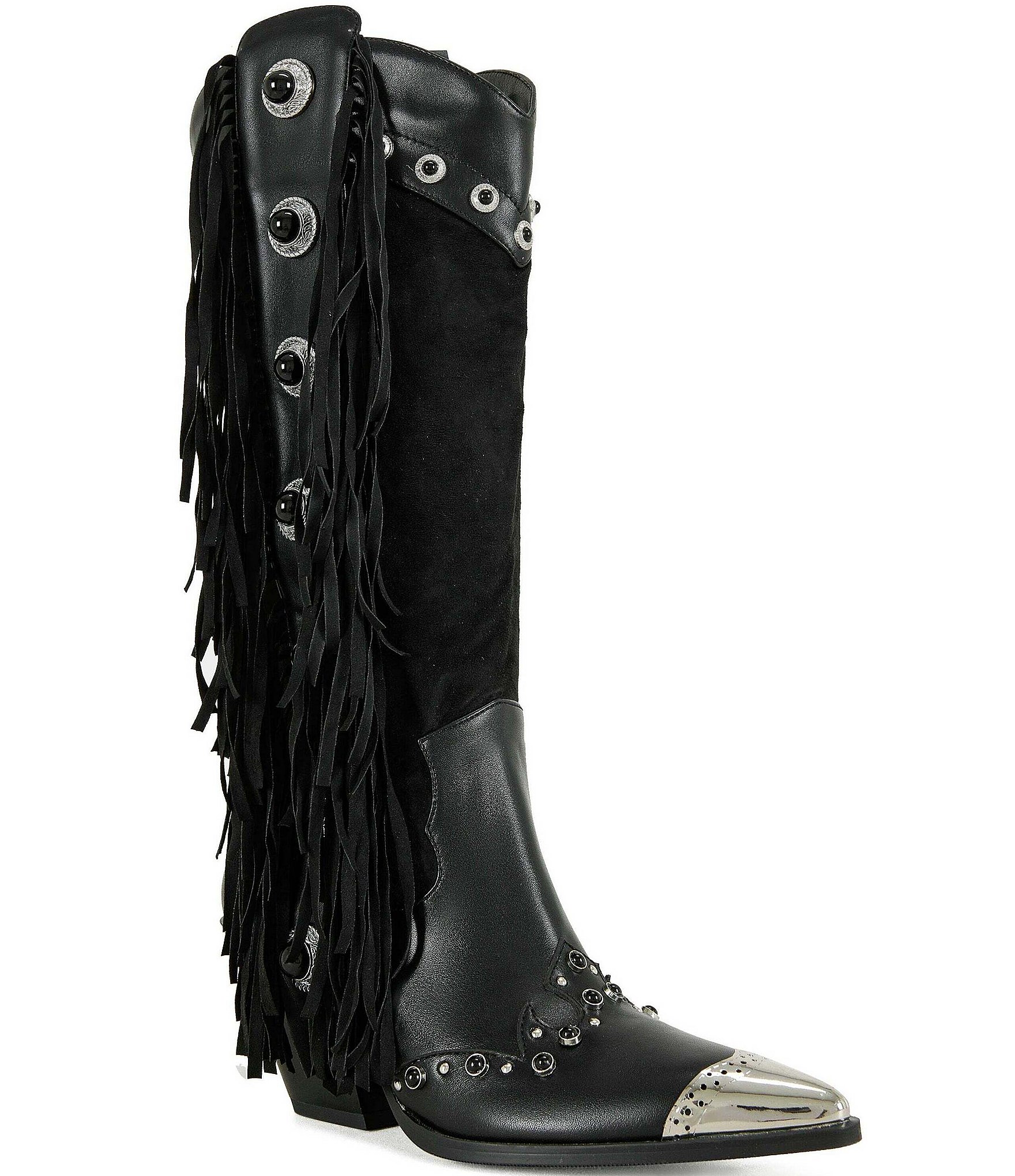 Azalea Wang Pelagius Studded Mixed Fringe Western Boots