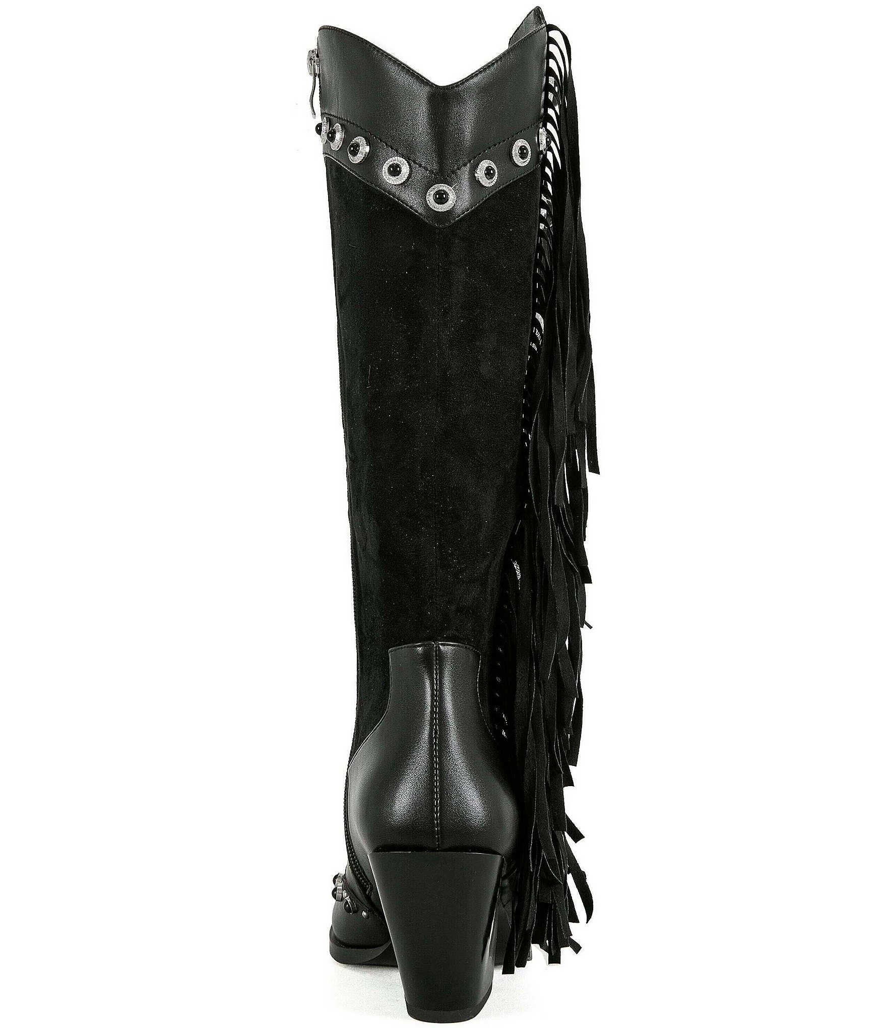 Azalea Wang Pelagius Studded Mixed Fringe Western Boots