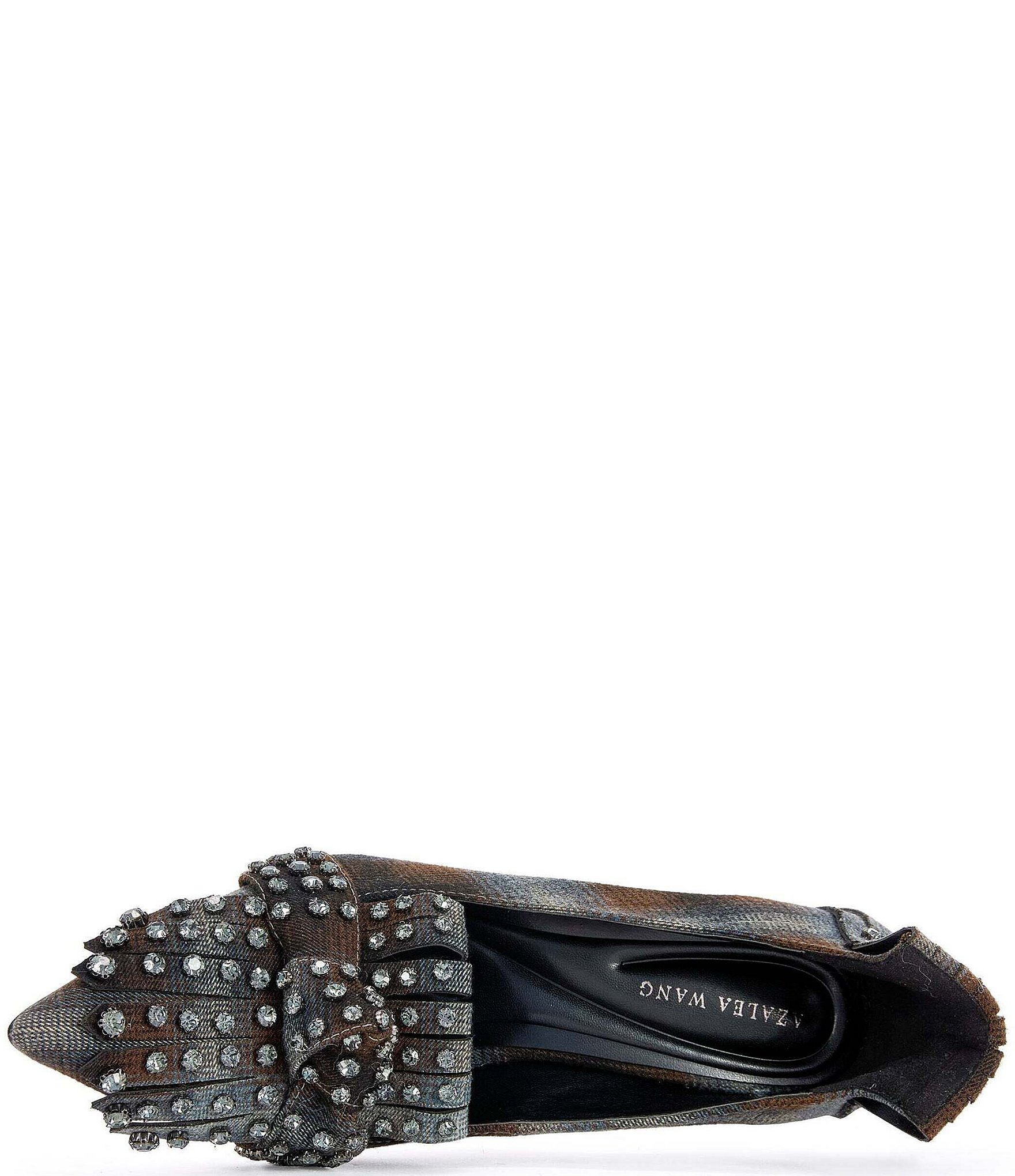 Azalea Wang Piero Plaid Jewel Studded Kiltie Pumps