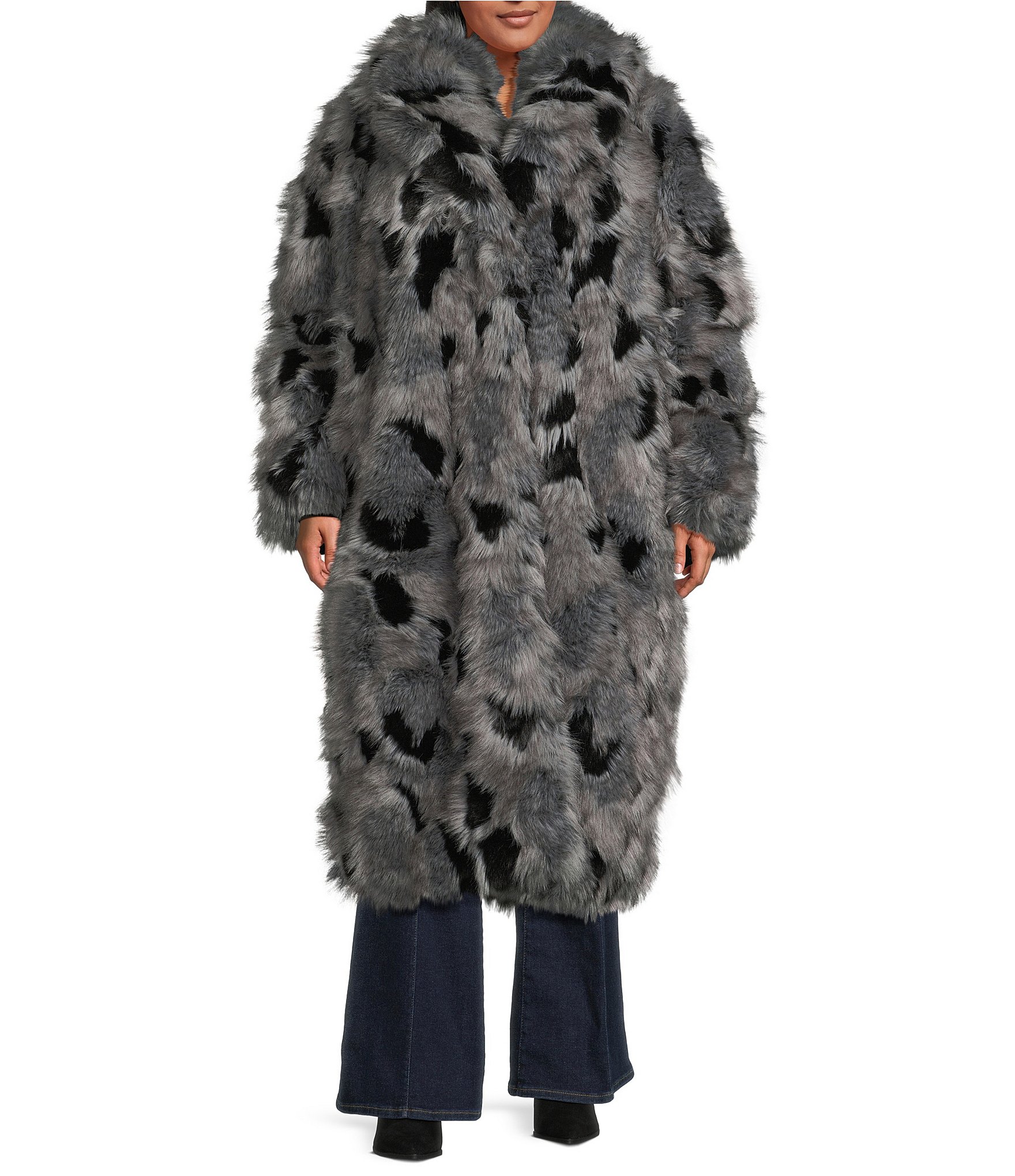 Azalea Wang Plus Size Adria Faux Fur Oversize Shawl Collared Trench Coat