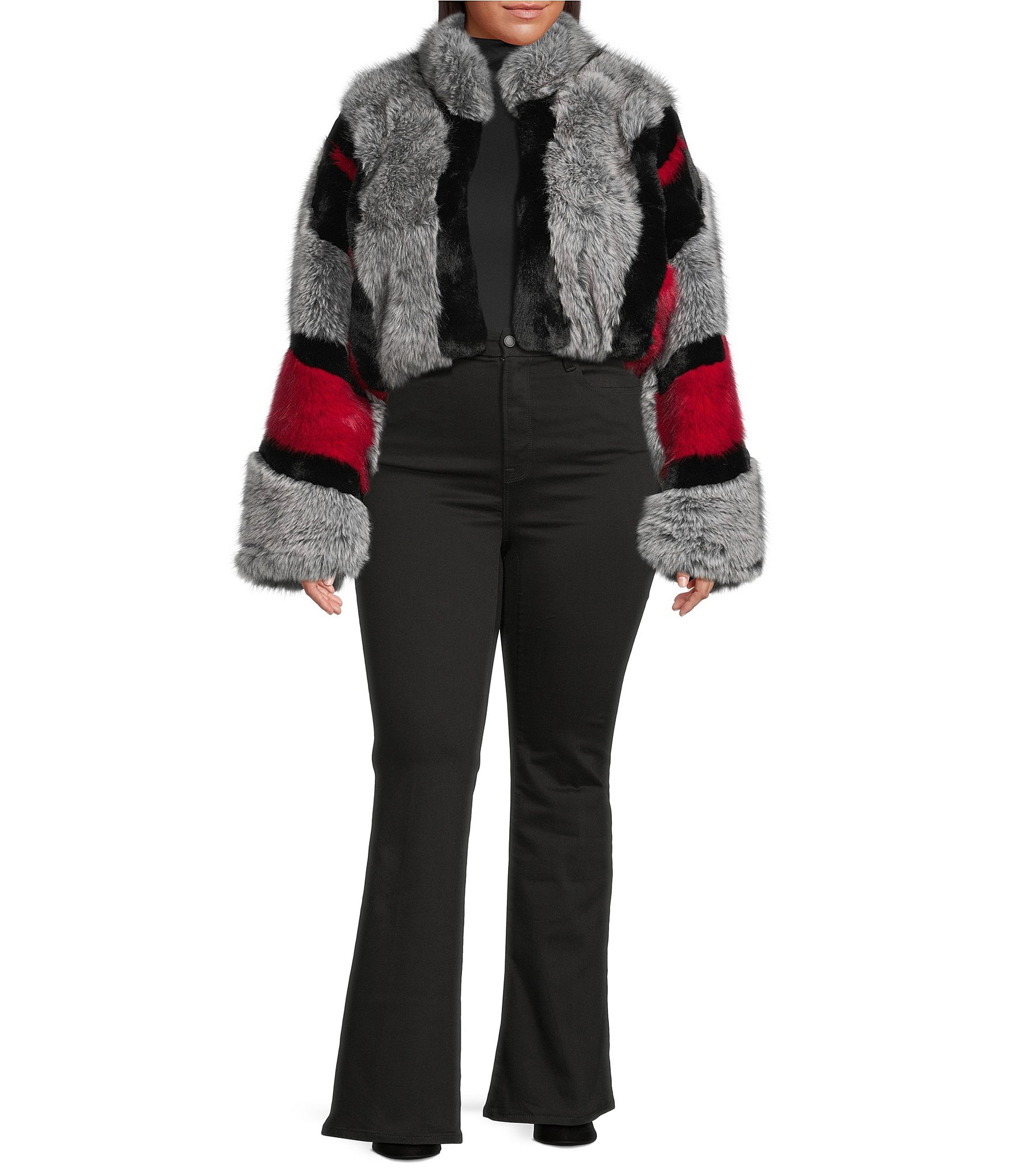 Azalea Wang Plus Size Astra Striped Faux Fur Collared Filled Jacket