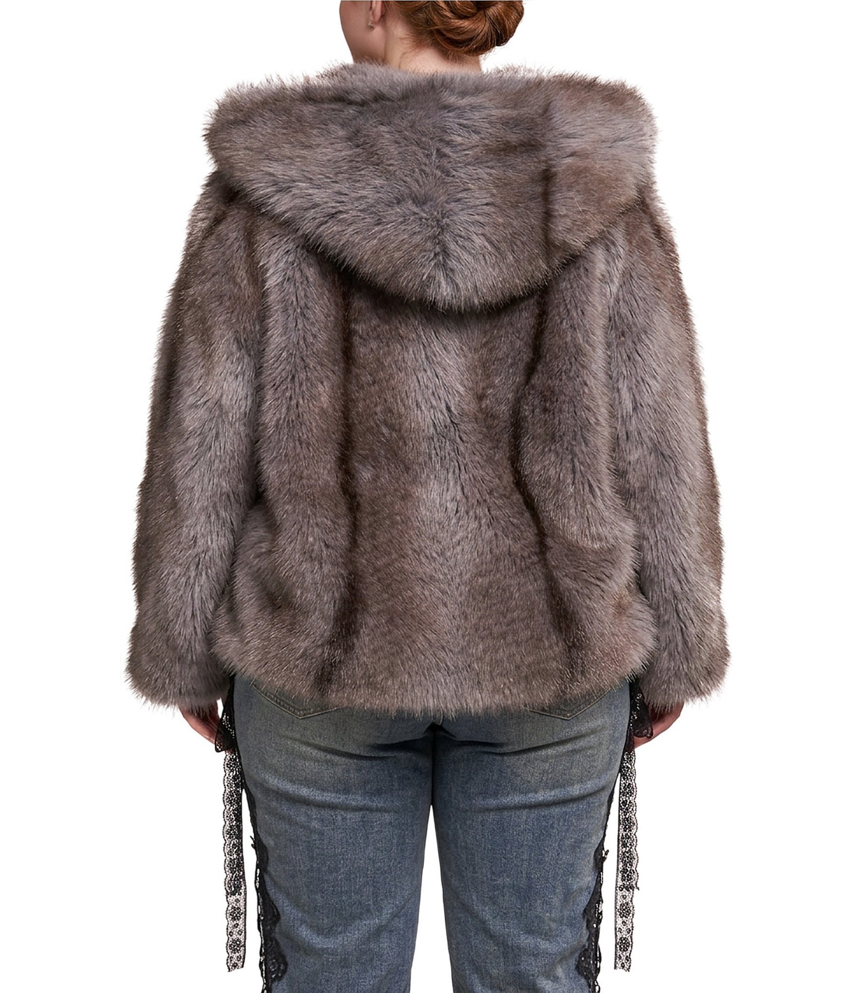 Azalea Wang Plus Size Dusk-Cream Faux Fur Hooded Neck Oversize Open Front Jacket