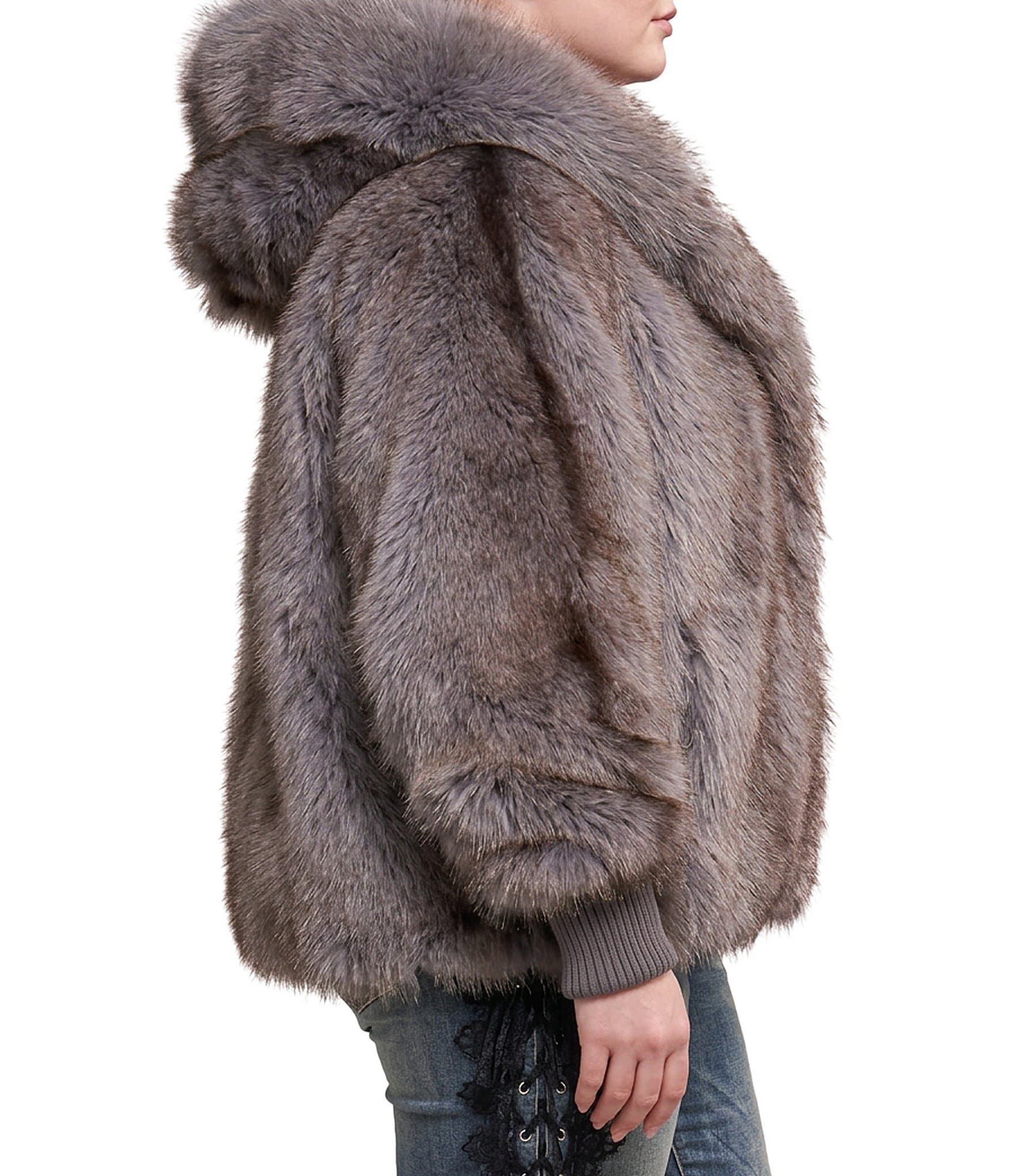 Azalea Wang Plus Size Dusk-Cream Faux Fur Hooded Neck Oversize Open Front Jacket