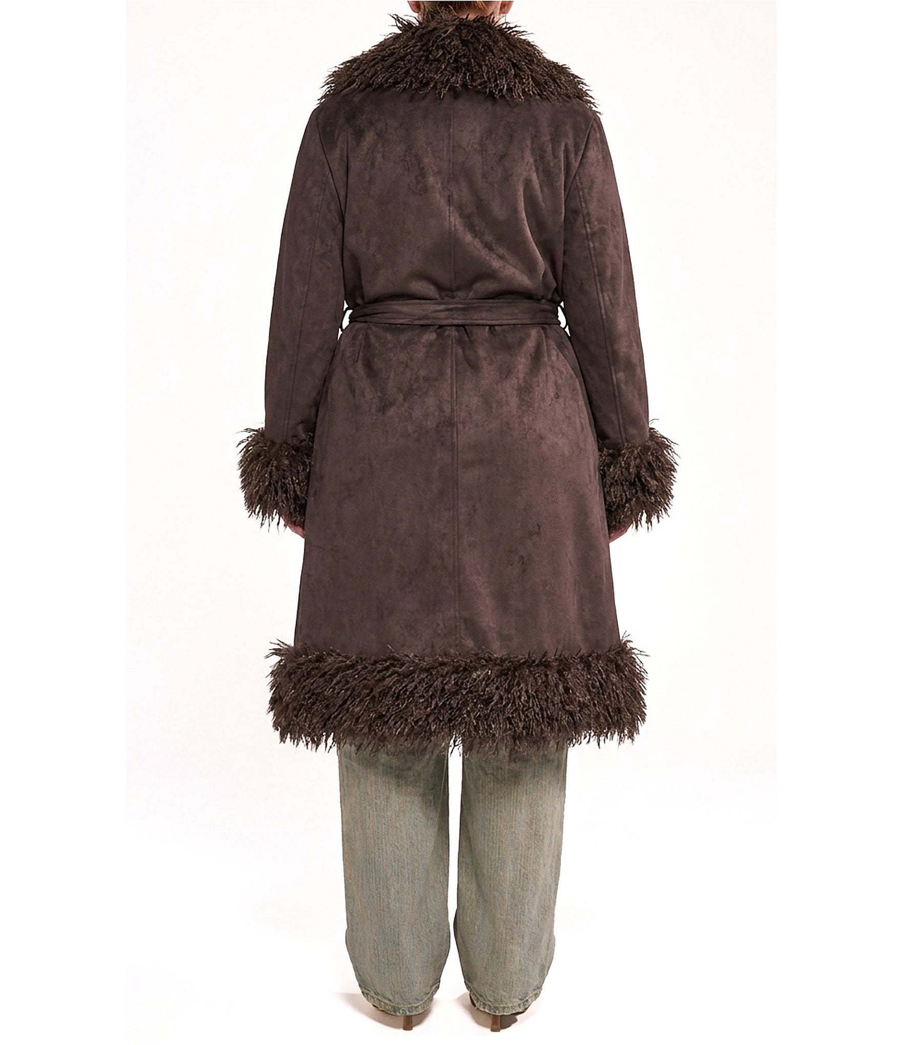 Azalea Wang Plus Size Gilda Faux Sherpa Collared Belted Oversize Trench Coat