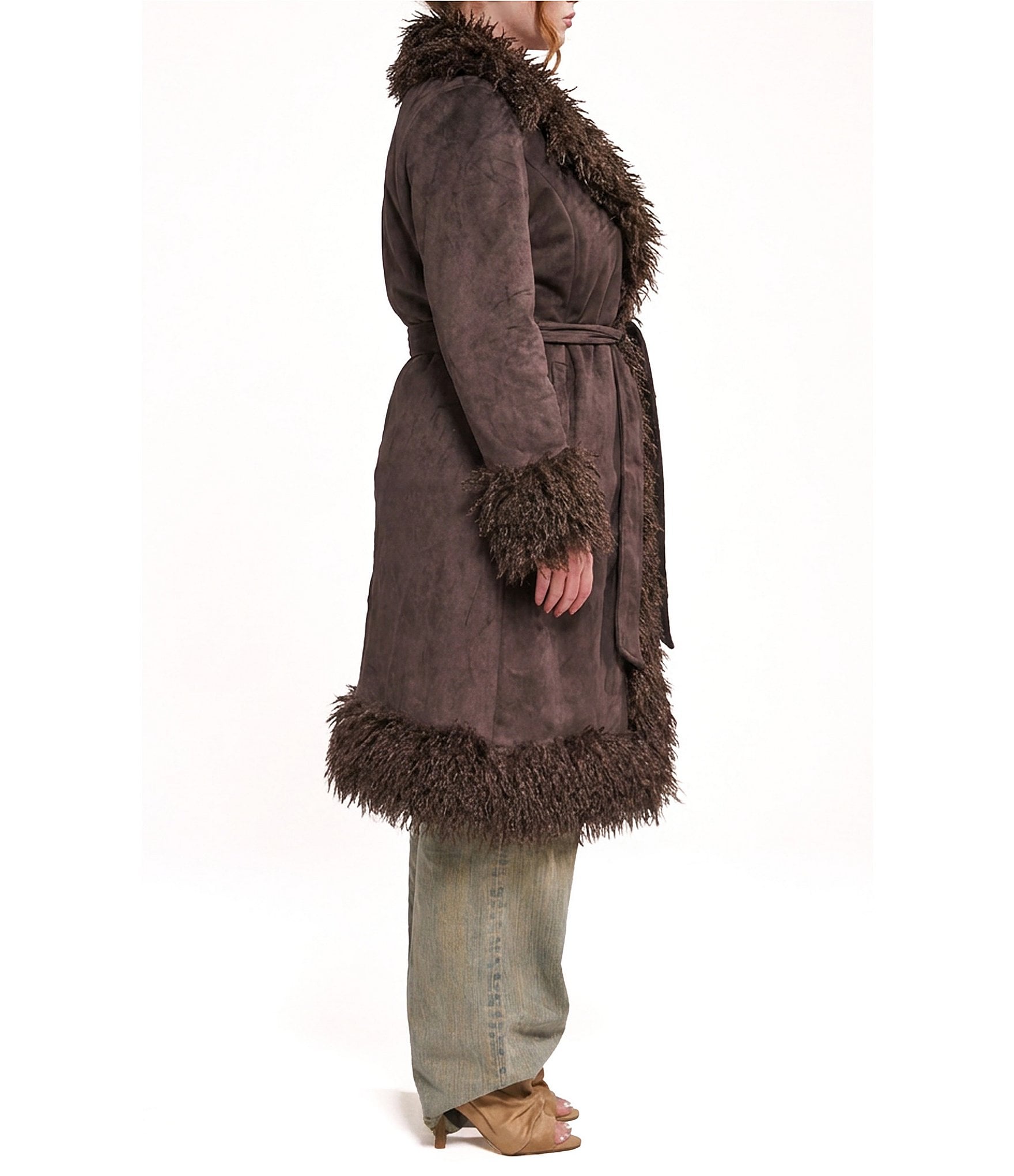 Azalea Wang Plus Size Gilda Faux Sherpa Collared Belted Oversize Trench Coat