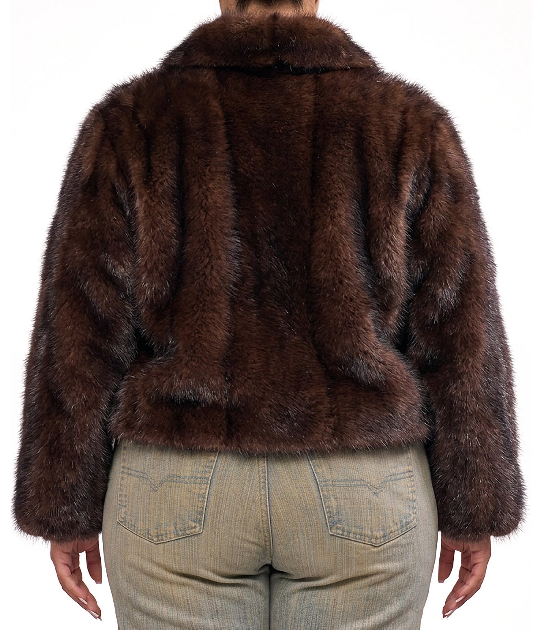 Azalea Wang Plus Size Kessia-Chocolate Faux Fur Collar Neck Oversize Fit Jacket