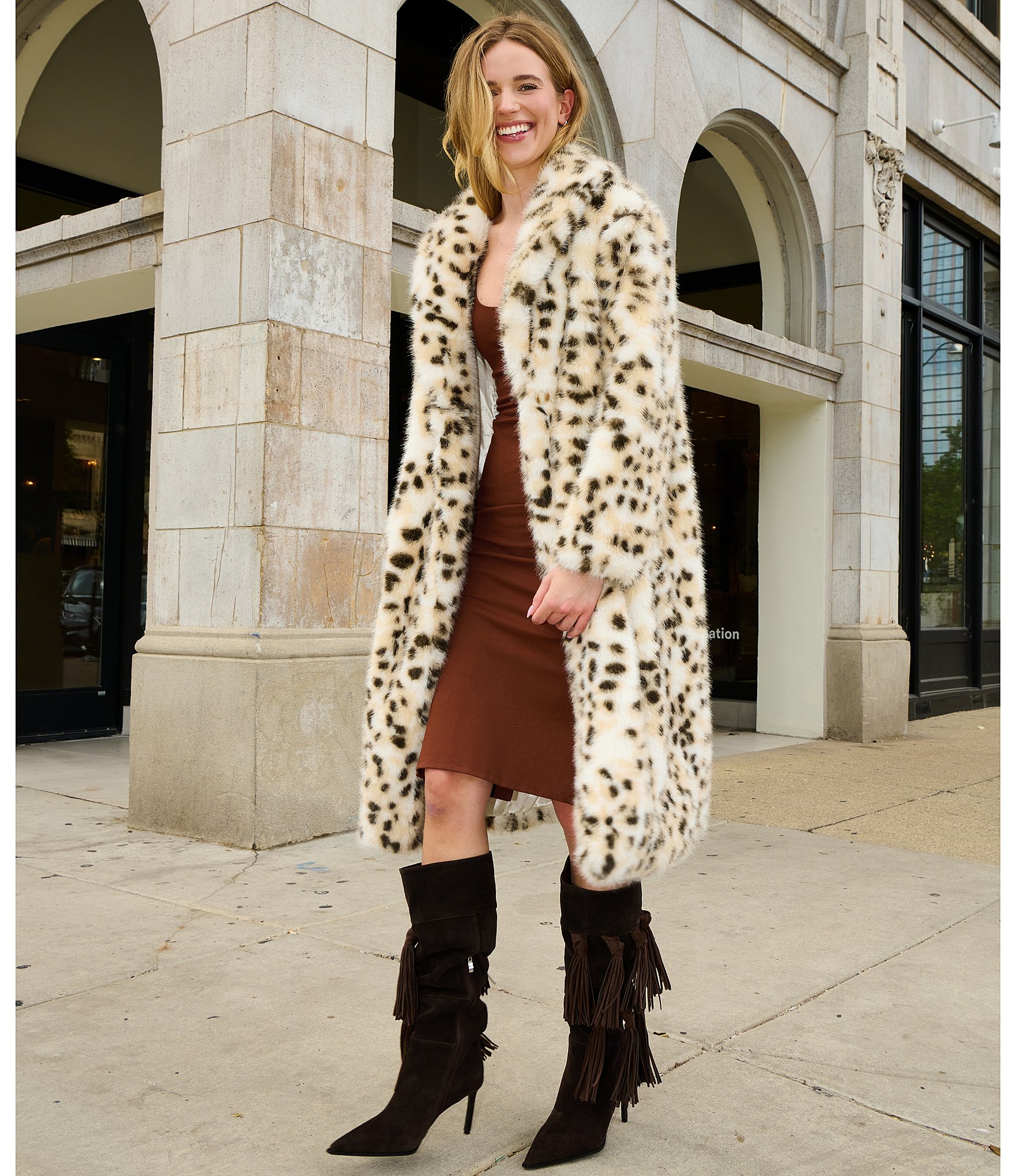 Azalea Wang Plus Size Pepper Snow Leopard Faux Fur Oversize Maxi Coat