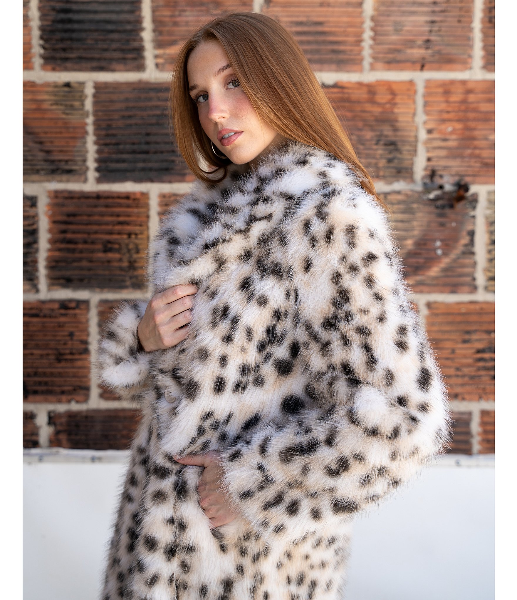 Azalea Wang Plus Size Pepper Snow Leopard Faux Fur Oversize Maxi Coat