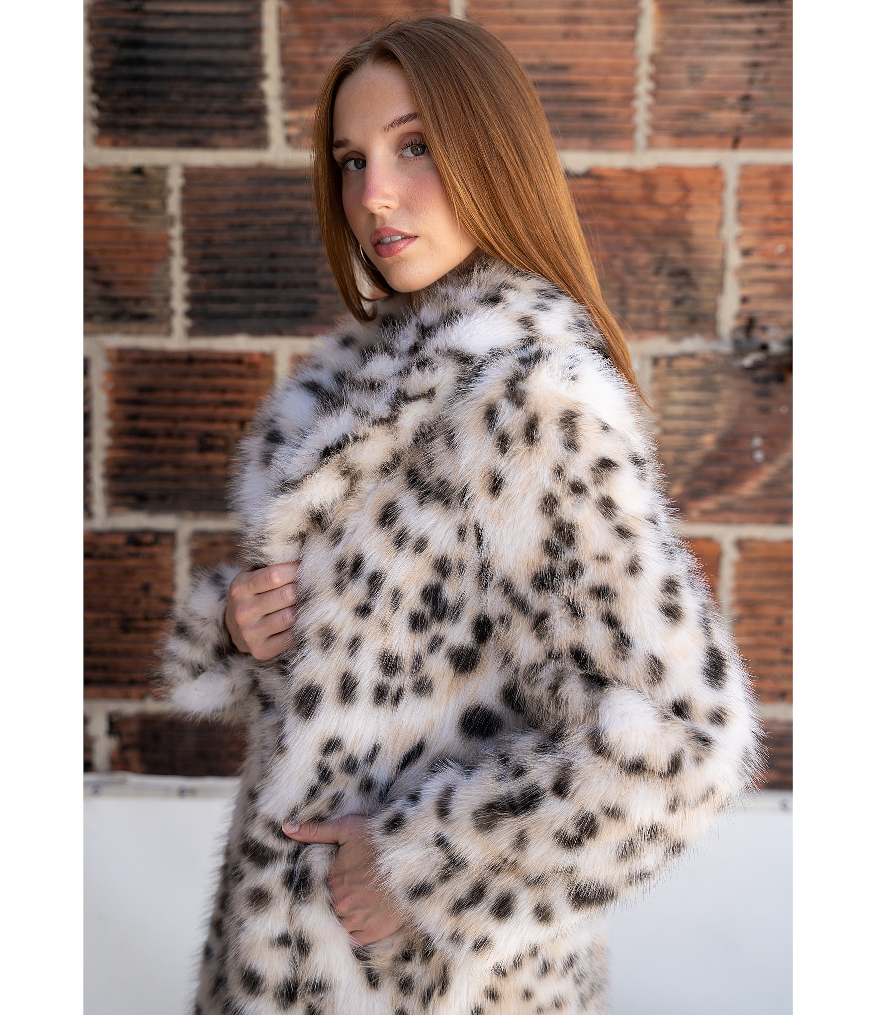 Azalea Wang Plus Size Pepper Snow Leopard Faux Fur Oversize Maxi Coat