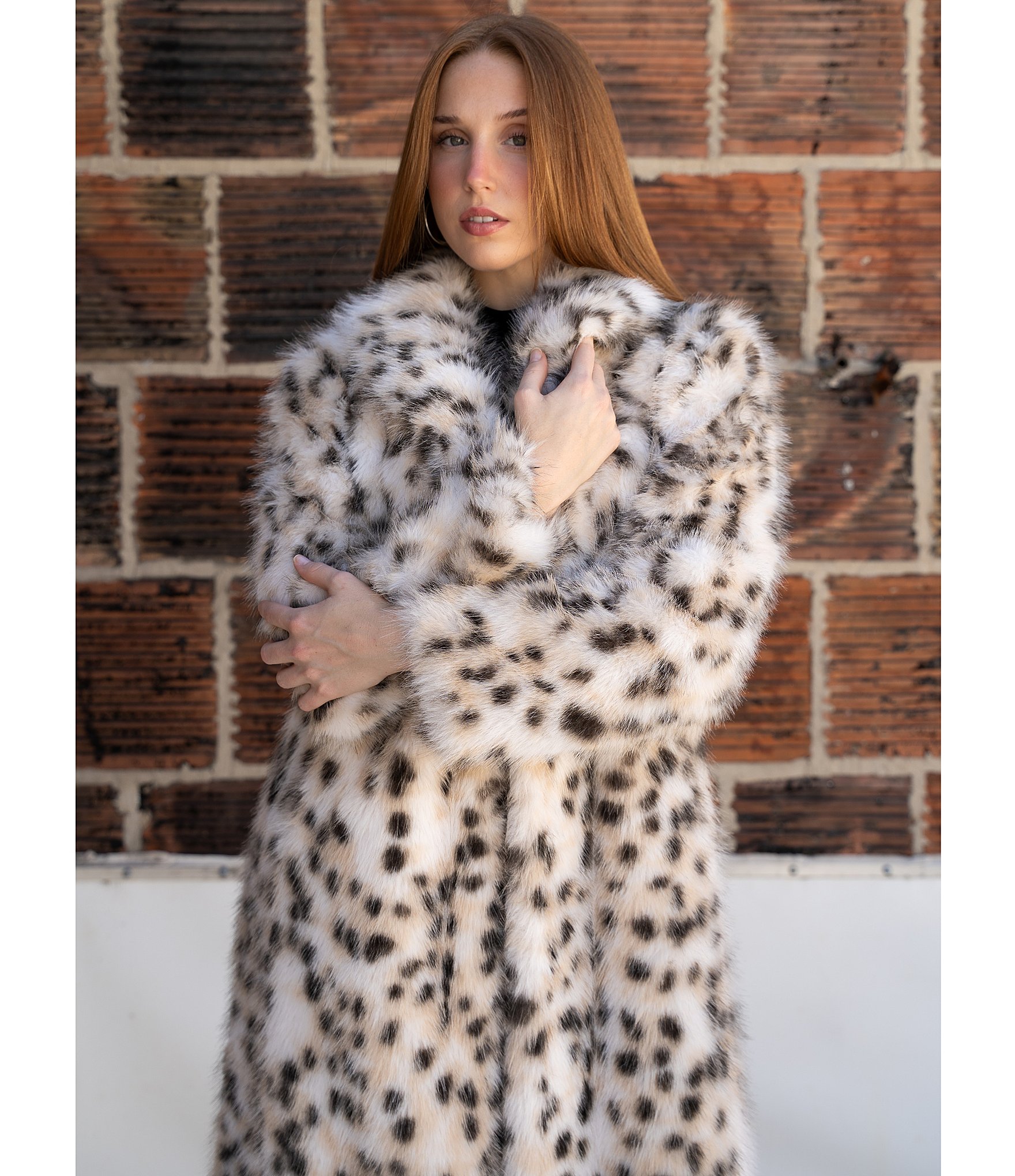 Azalea Wang Plus Size Pepper Snow Leopard Faux Fur Oversize Maxi Coat