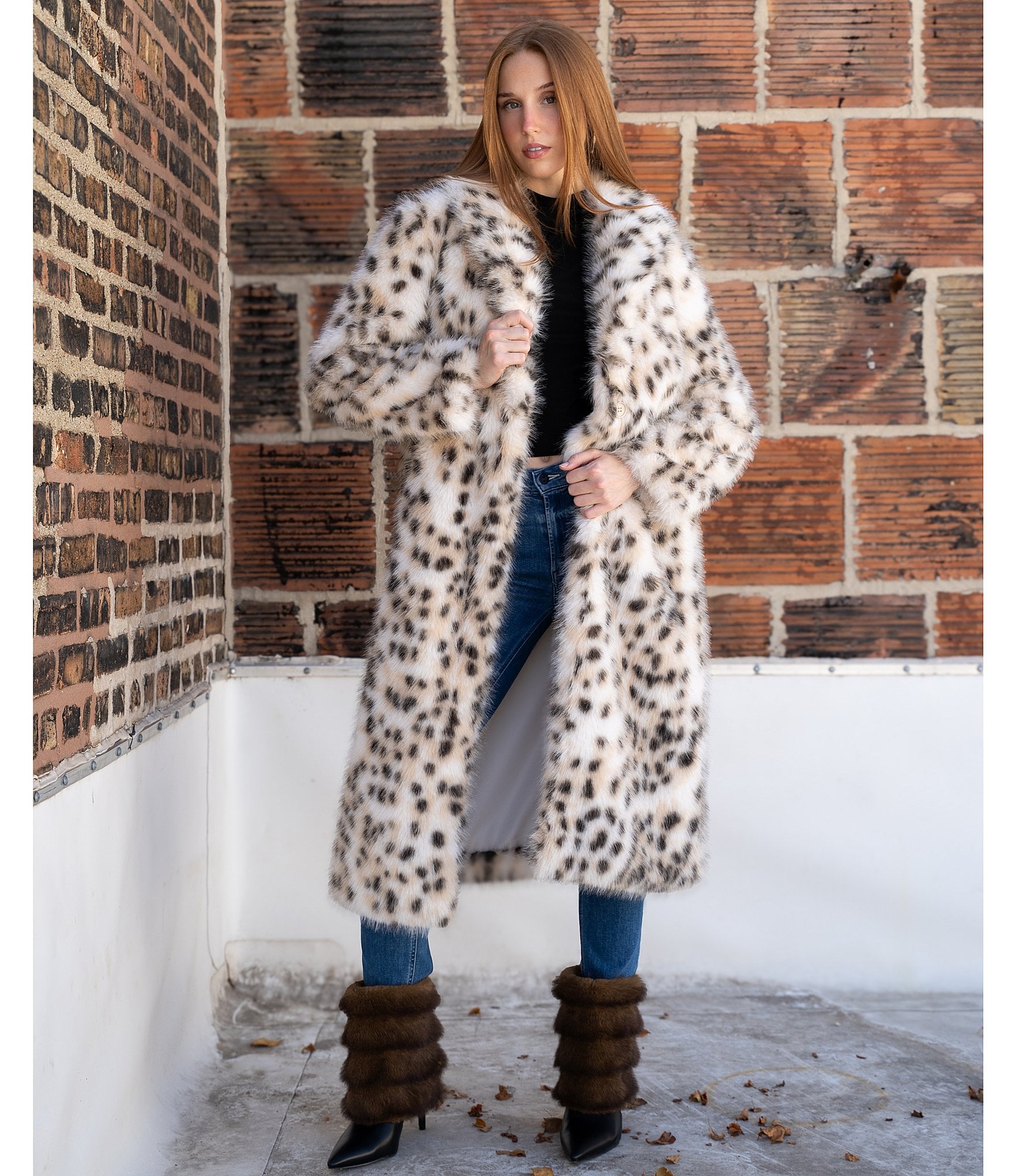 Azalea Wang Plus Size Pepper Snow Leopard Faux Fur Oversize Maxi Coat