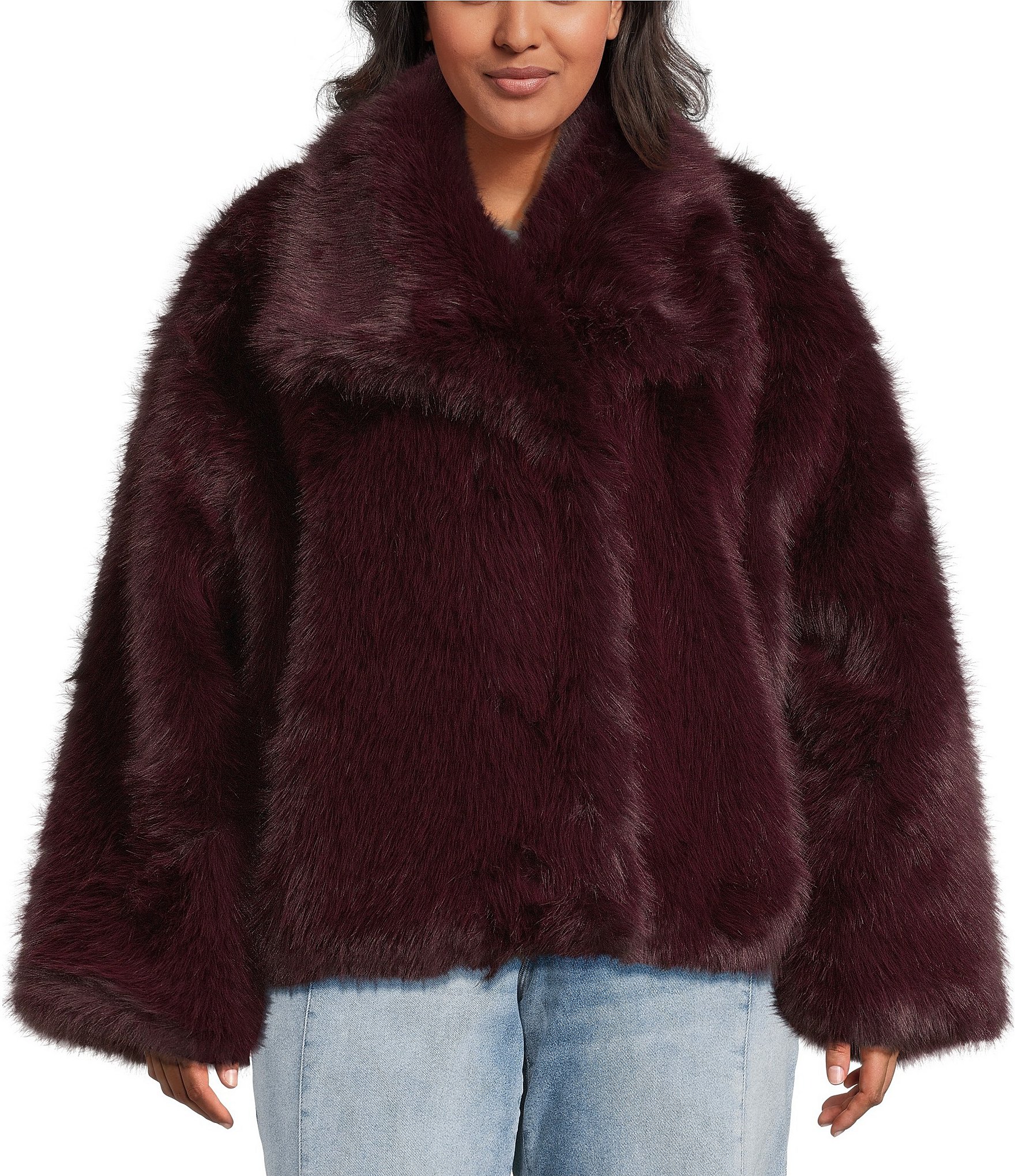 Azalea Wang Plus Size Regina Faux Fur Wing Collar Oversize Snap Front Jacket