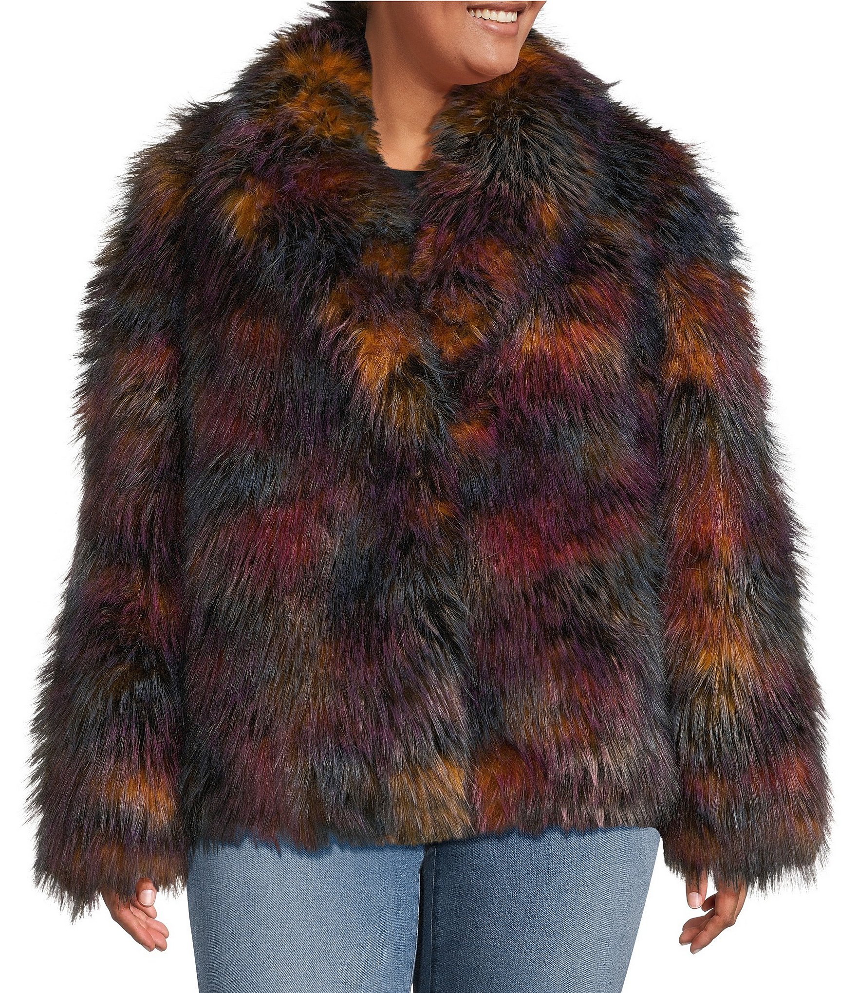 Azalea Wang Plus Size Remme Faux Fur Abstract Print Shawl Collar Oversize Fit Jacket
