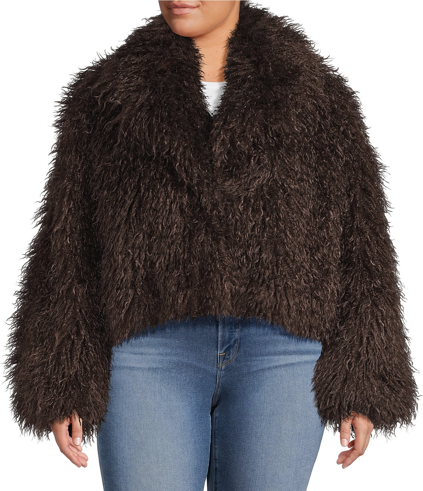 Azalea Wang Plus Size Ruperta Faux Sherpa Shawl Collared Oversize Single Breasted Jacket