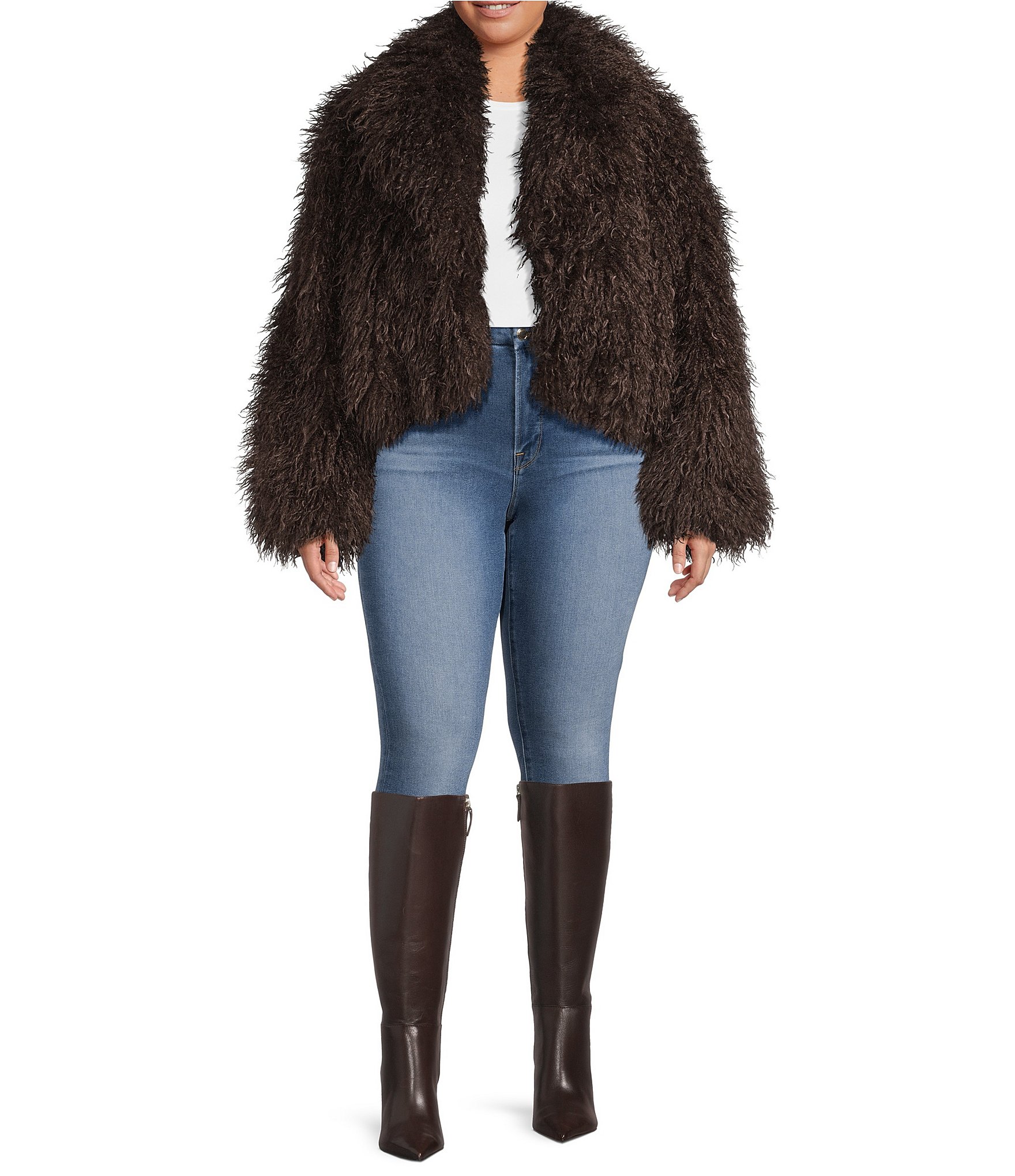 Azalea Wang Plus Size Ruperta Faux Sherpa Shawl Collared Oversize Single Breasted Jacket