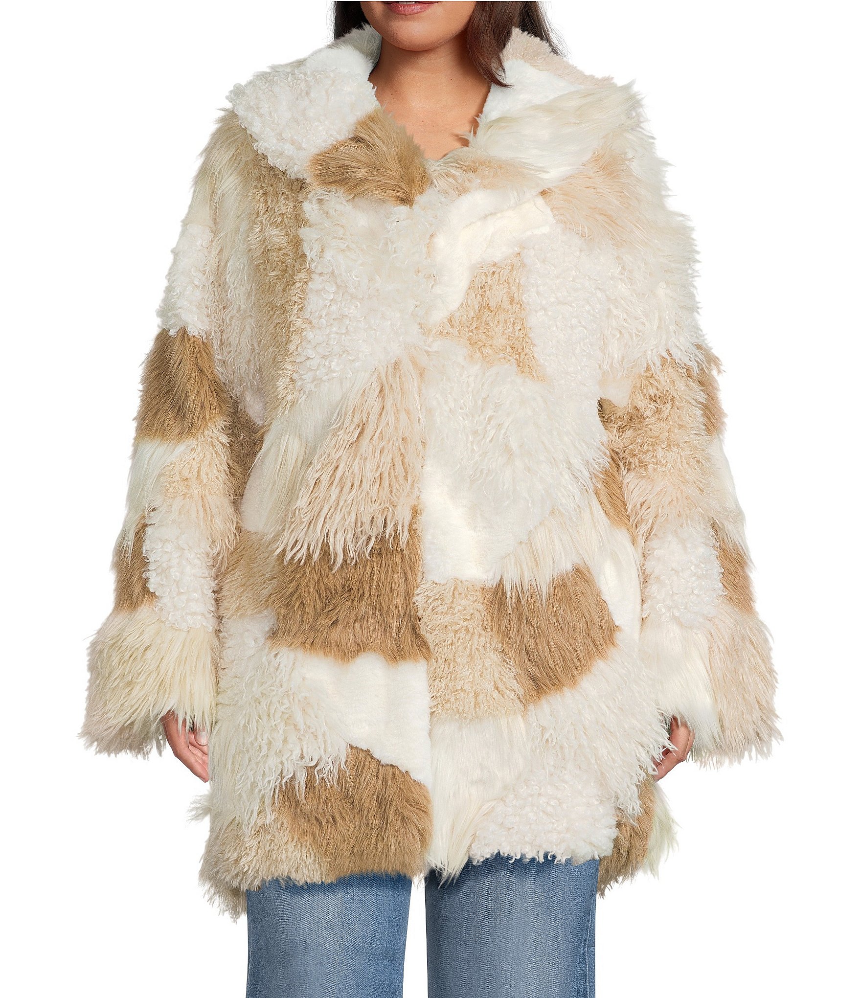 Azalea Wang Plus Size Taher Faux Fur Patchwork Shawl Collar Oversize Trench Coat