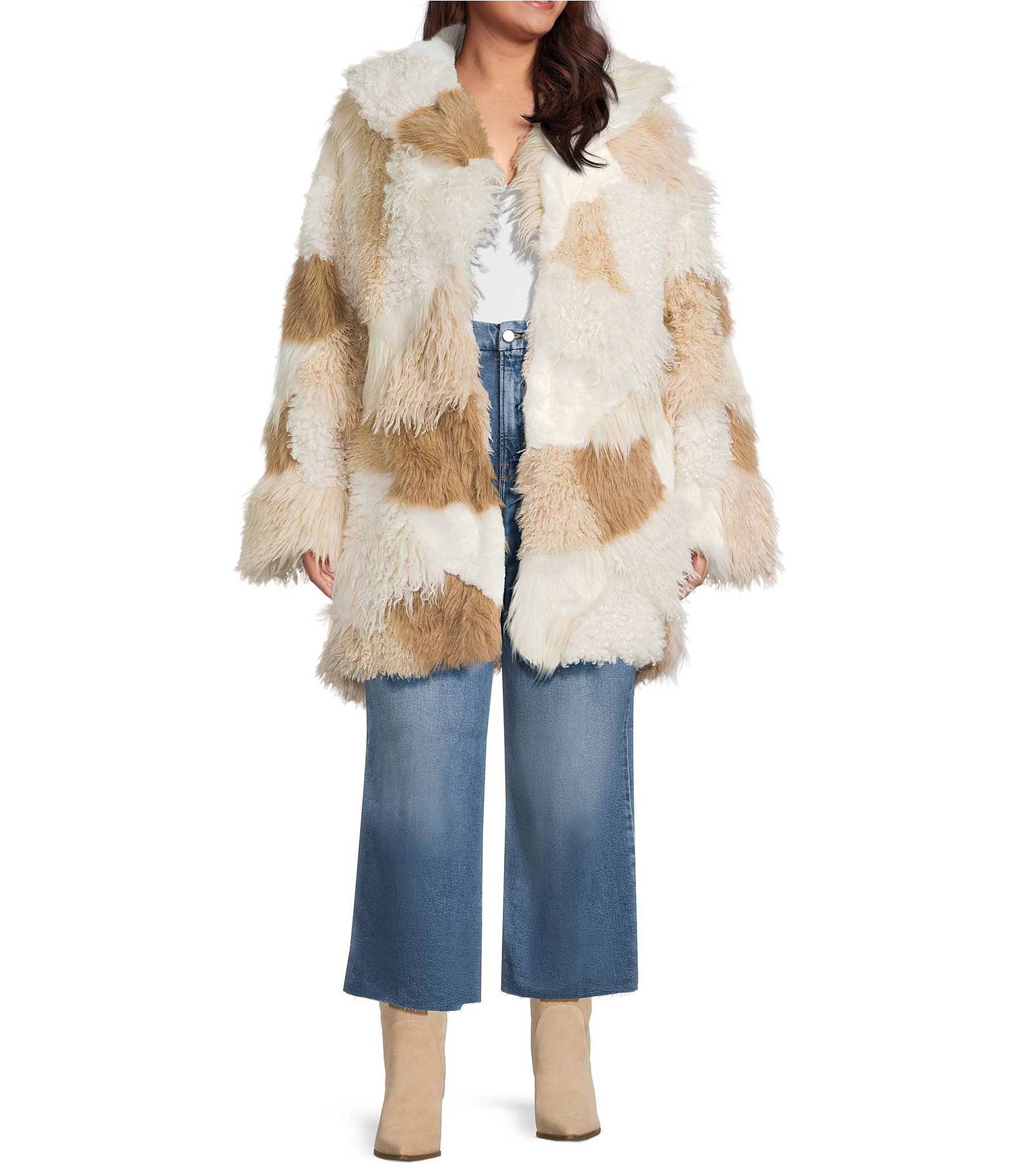 Azalea Wang Plus Size Taher Faux Fur Patchwork Shawl Collar Oversize Trench Coat