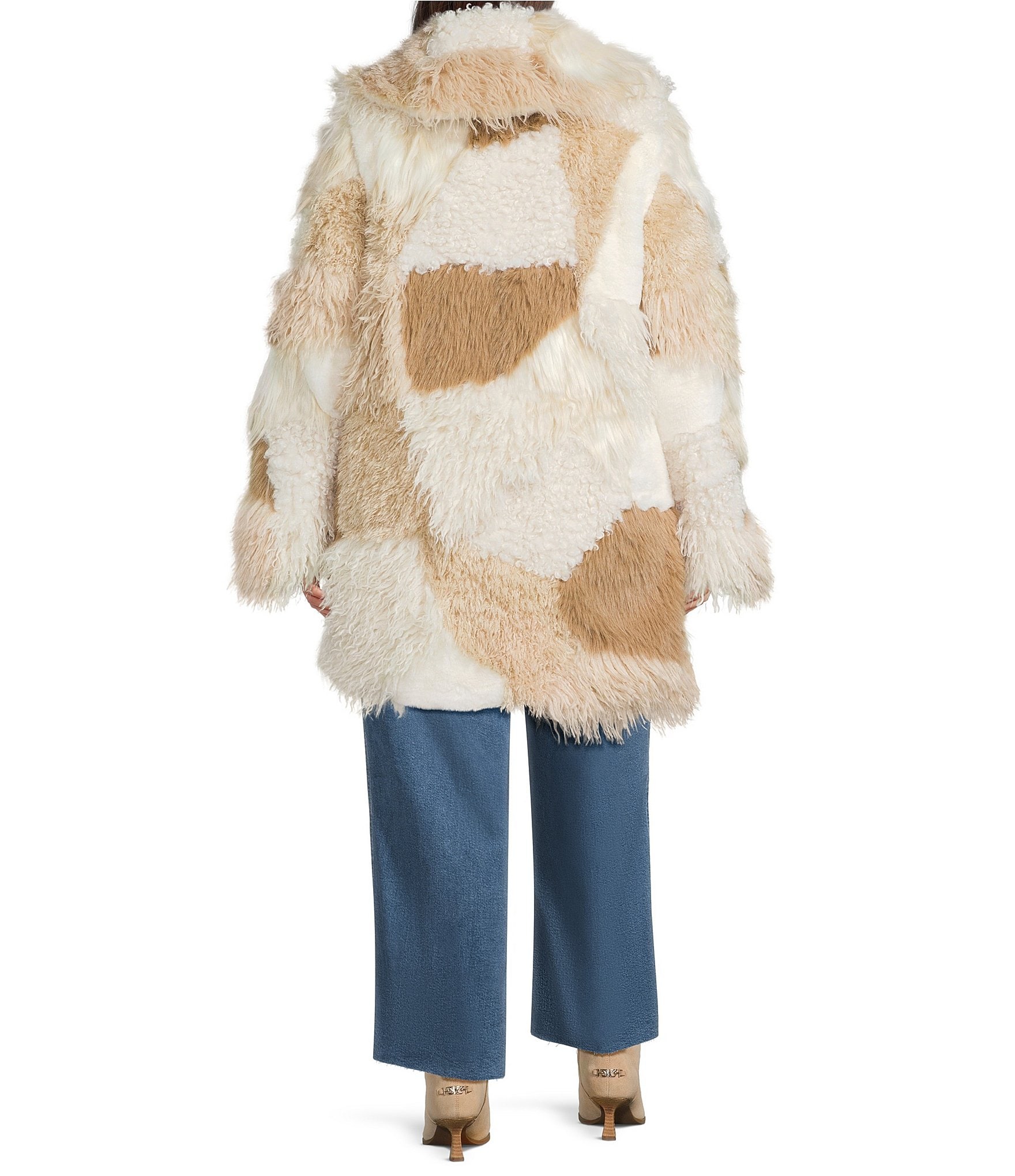 Azalea Wang Plus Size Taher Faux Fur Patchwork Shawl Collar Oversize Trench Coat
