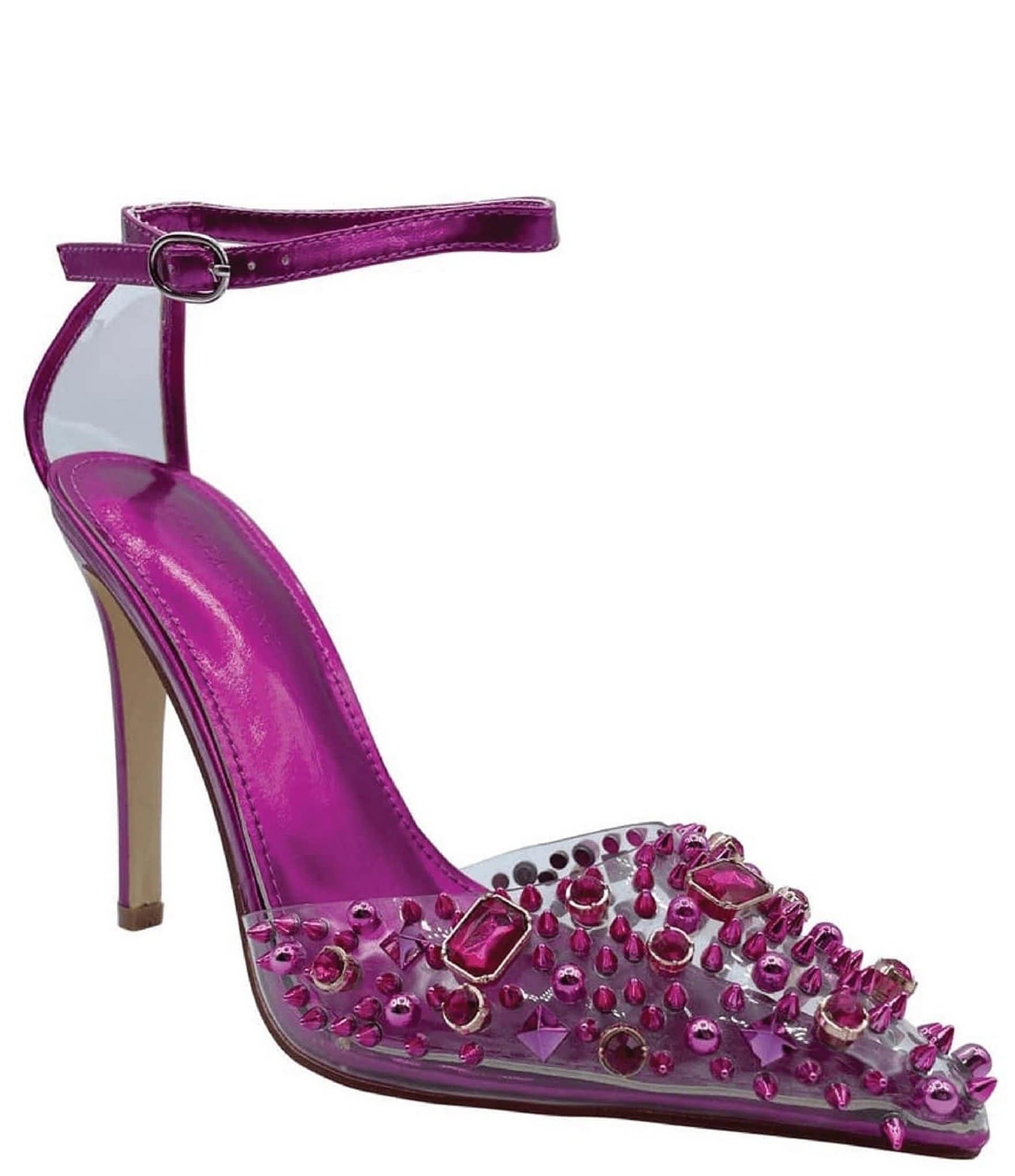 Azalea Wang Popstar Rhinestone Studded Clear Vinyl Ankle Strap Dress Pumps  | Dillard's