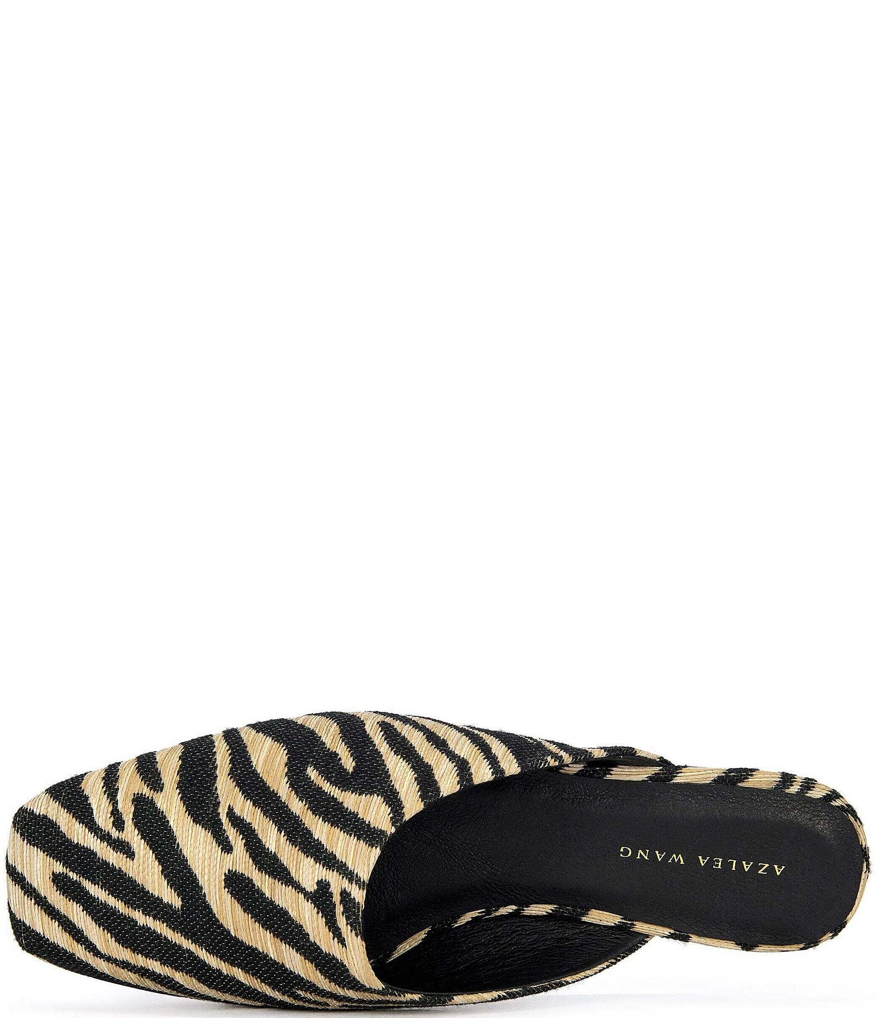 Azalea Wang Raphael Zebra Print Raffia Mules