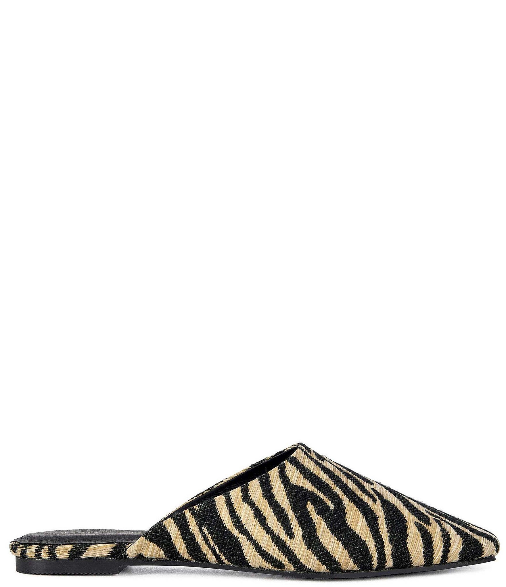 Azalea Wang Raphael Zebra Print Raffia Mules