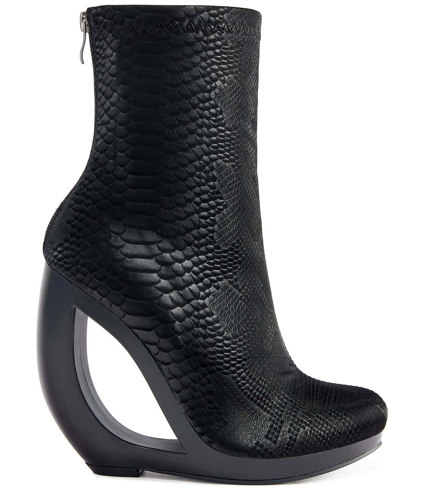 Azalea Wang Rapture Snake Embossed Open Curved Wedge Booties