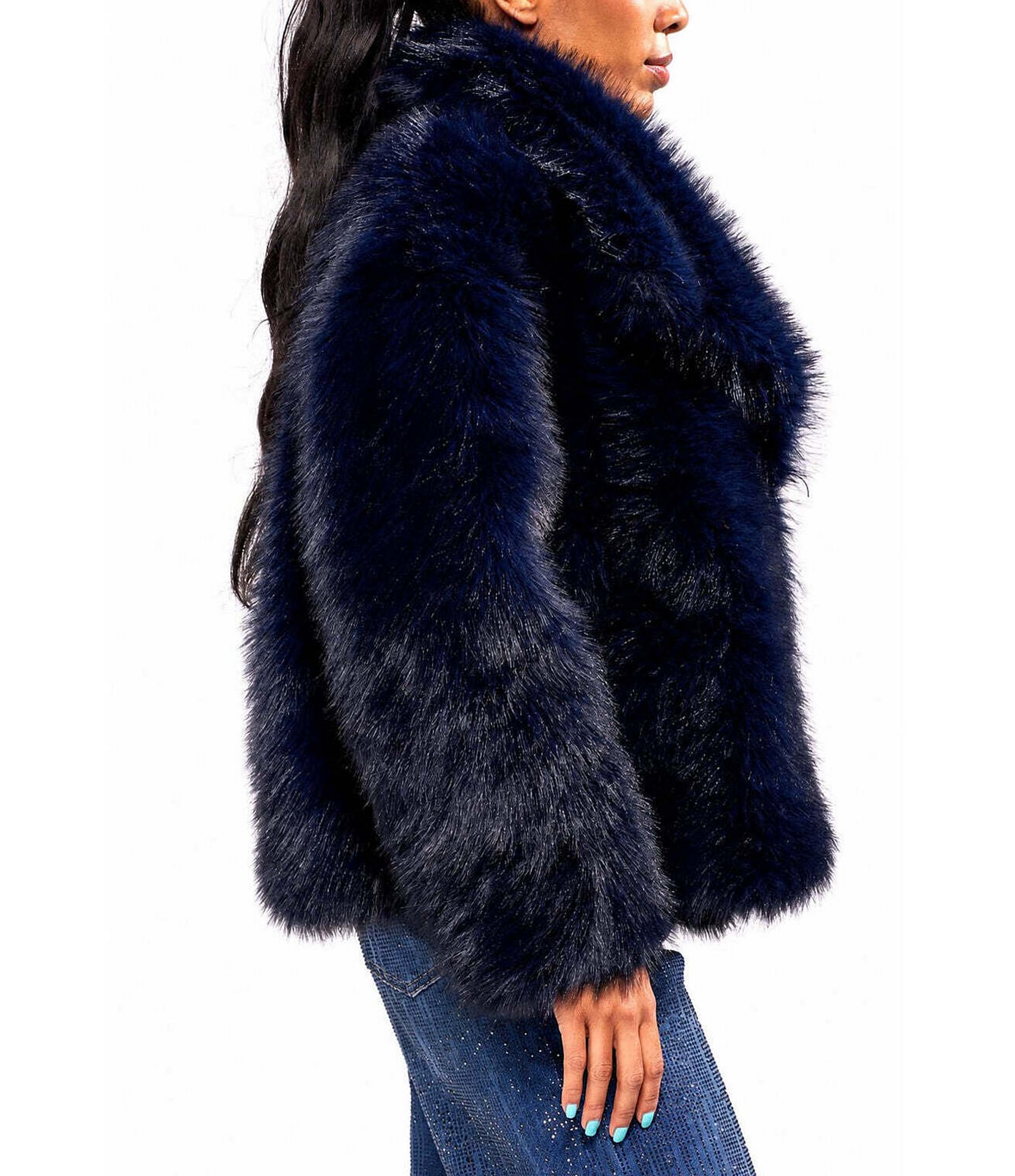 Azalea Wang Regina Faux Fur Wing Collar Oversize Snap Front Jacket